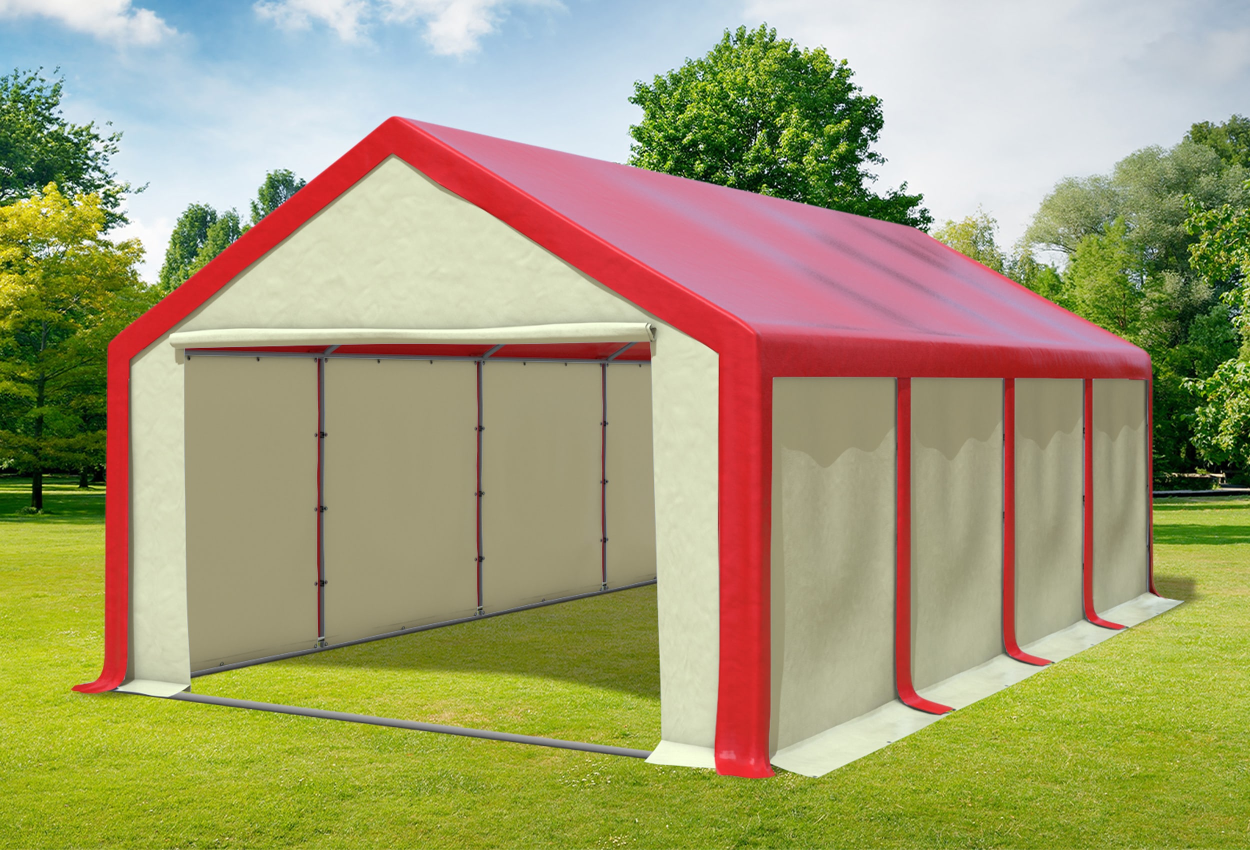 4x8 m Partyzelt, PVC rot Beige