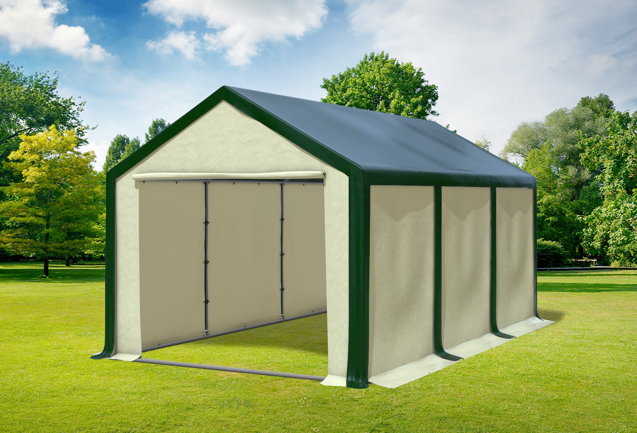3x6 m Partyzelt, PVC grün Beige