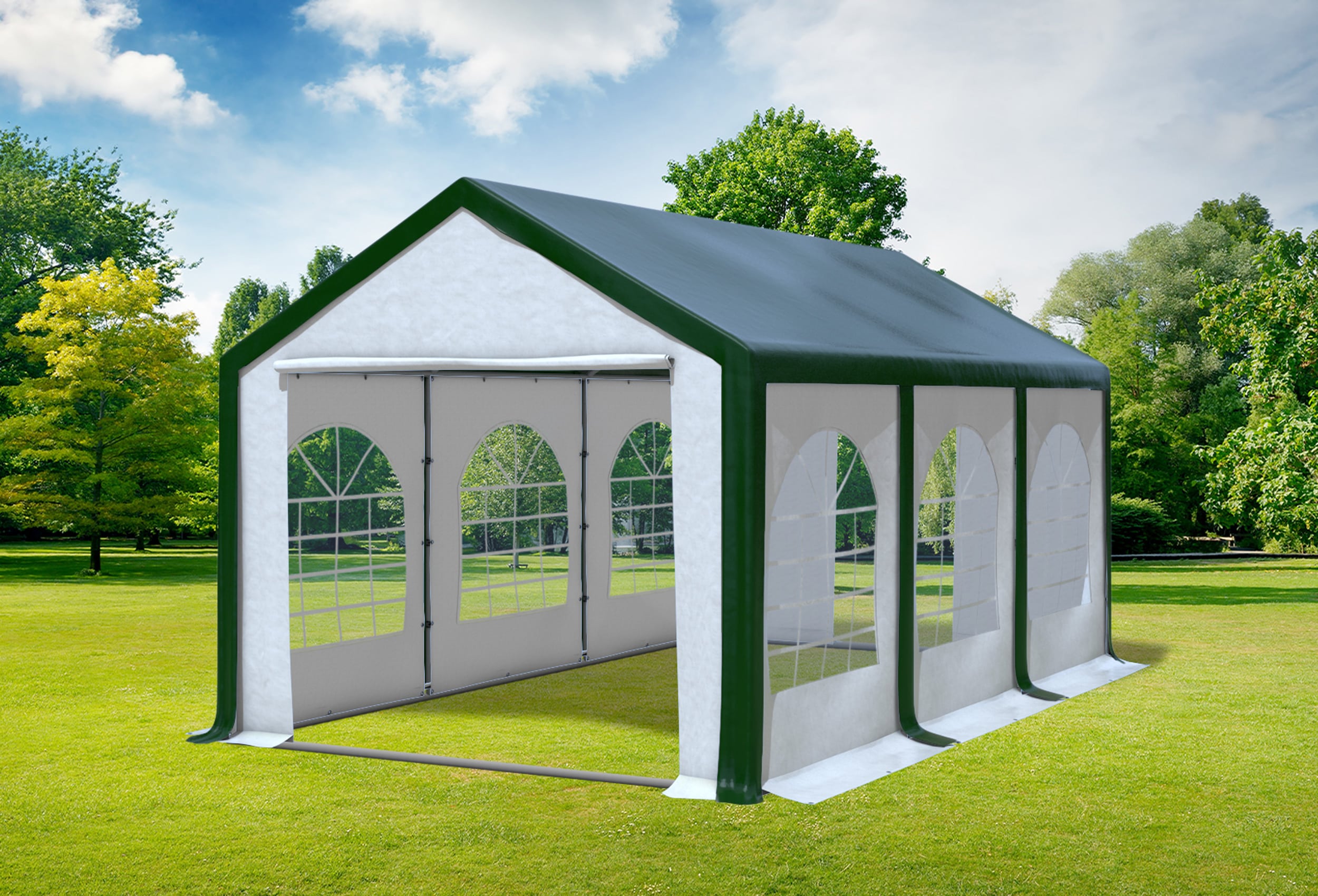 3x6 m Partyzelt, PVC grün weiß