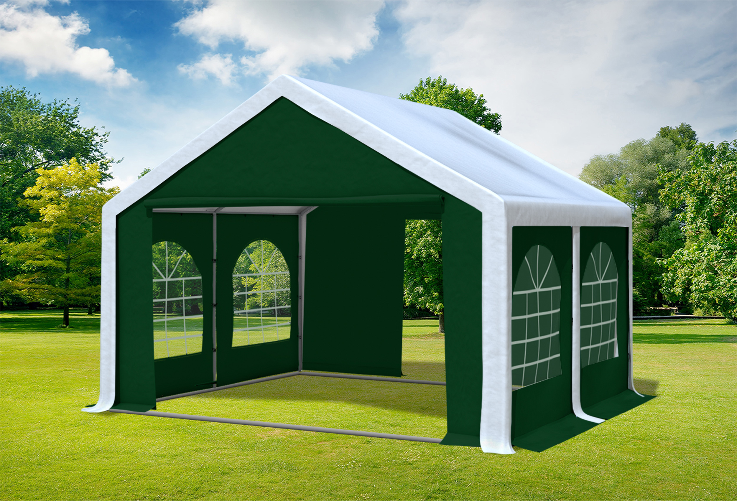 4x4 m Partyzelt, PVC weiß grün