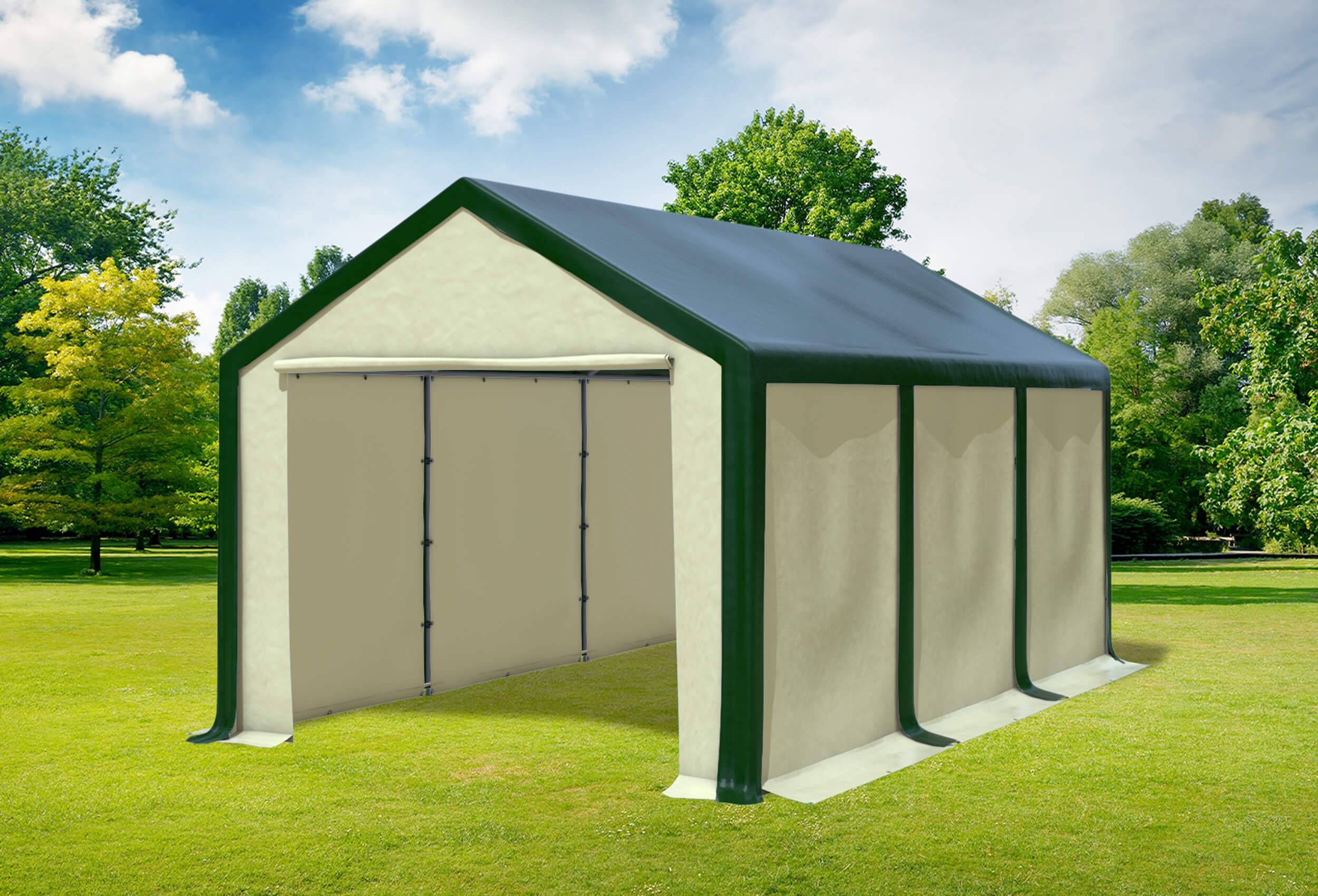 3x6 m Partyzelt, PVC grün Beige