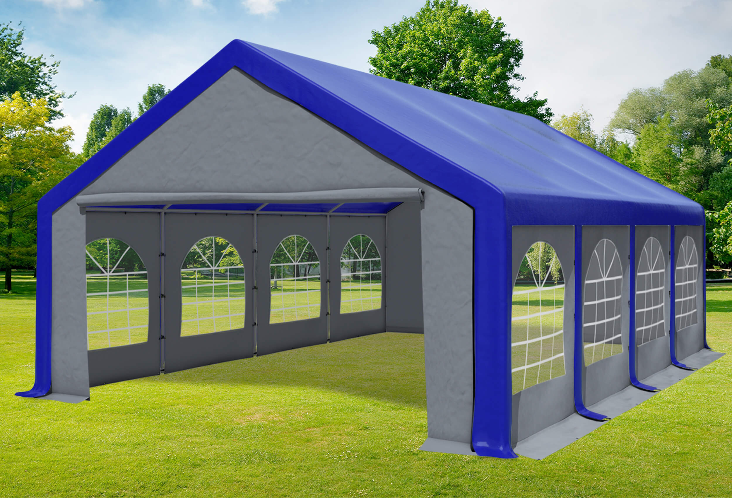 5x8 m Partyzelt, PVC blau grau