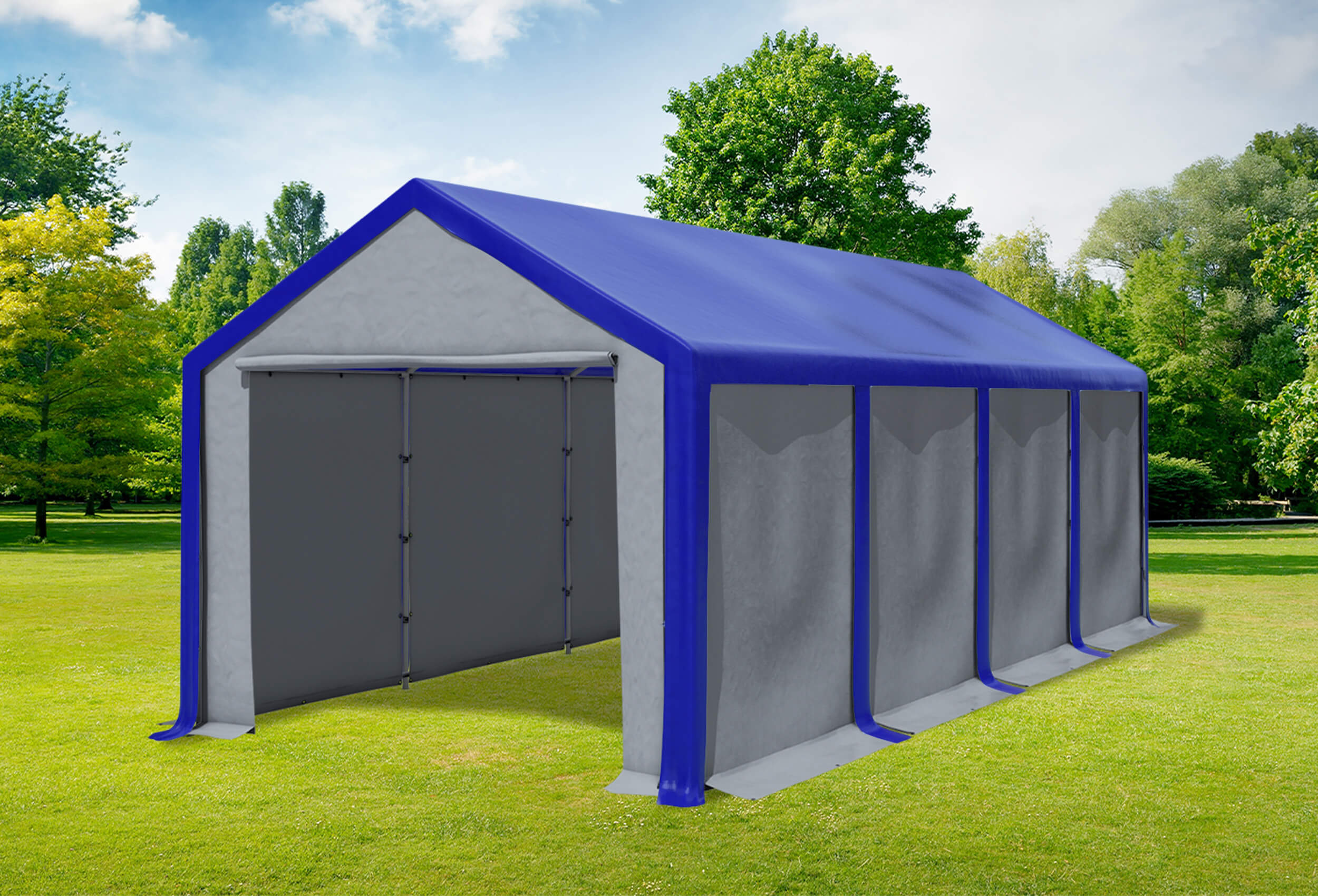 3x8 m Partyzelt, PVC blau grau