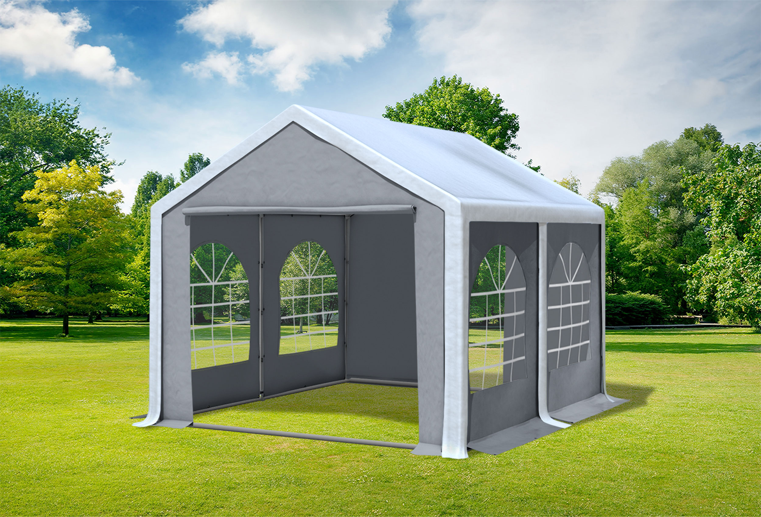 3x4 m Partyzelt, PVC weiß grau