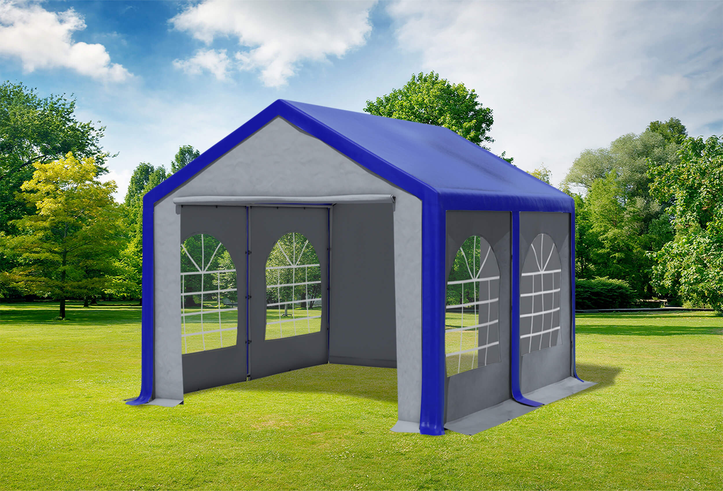 3x4 m Partyzelt, PVC blau grau