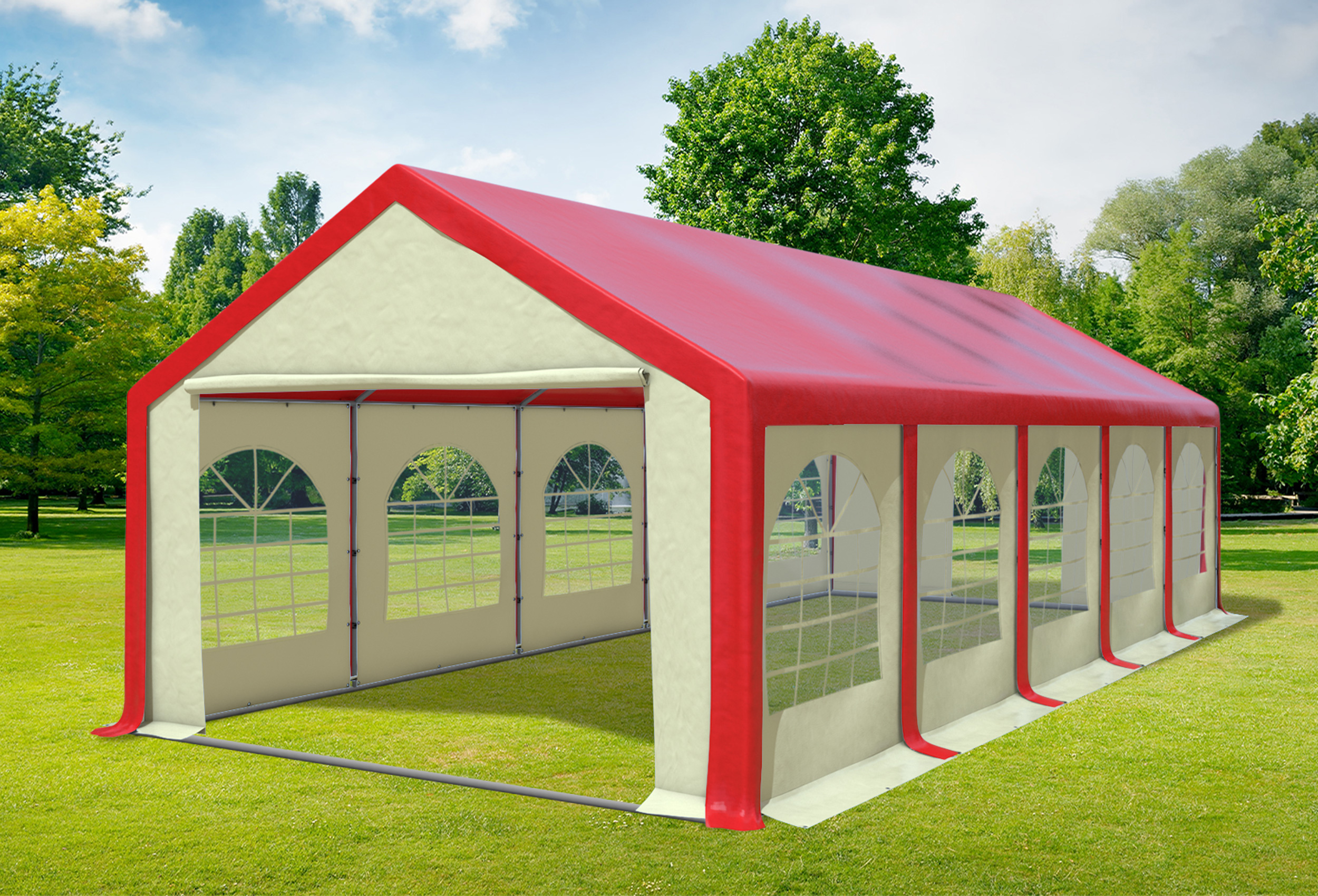4x10 m Partyzelt, PVC rot Beige
