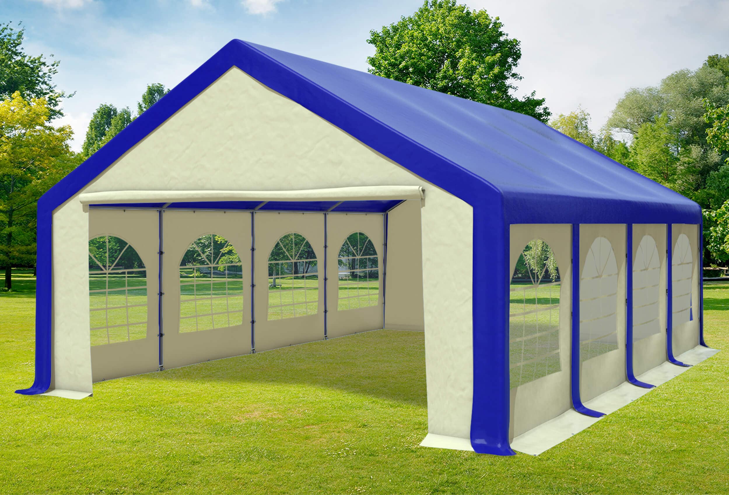5x8 m Partyzelt, PVC blau Beige