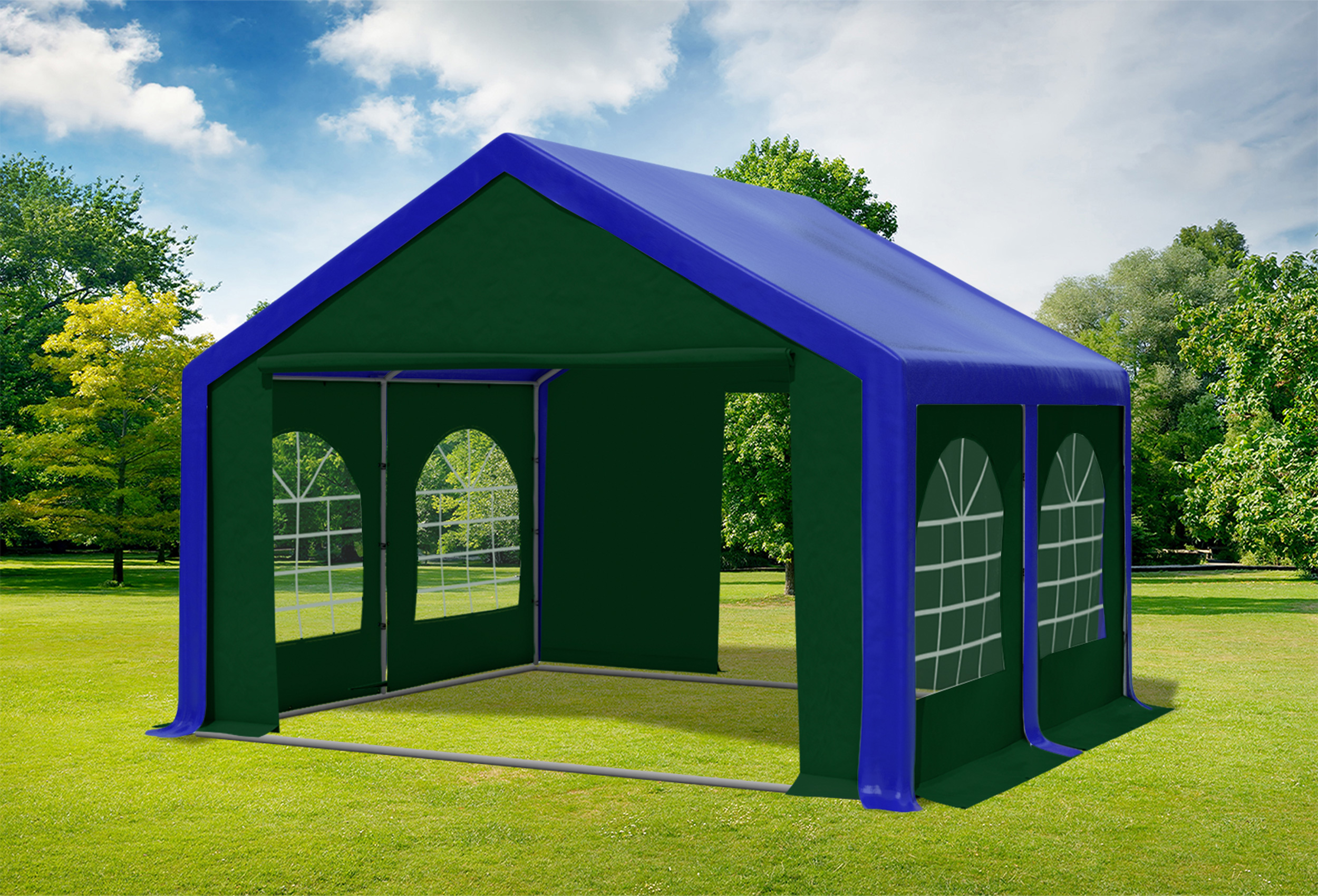 4x4 m Partyzelt, PVC blau grün