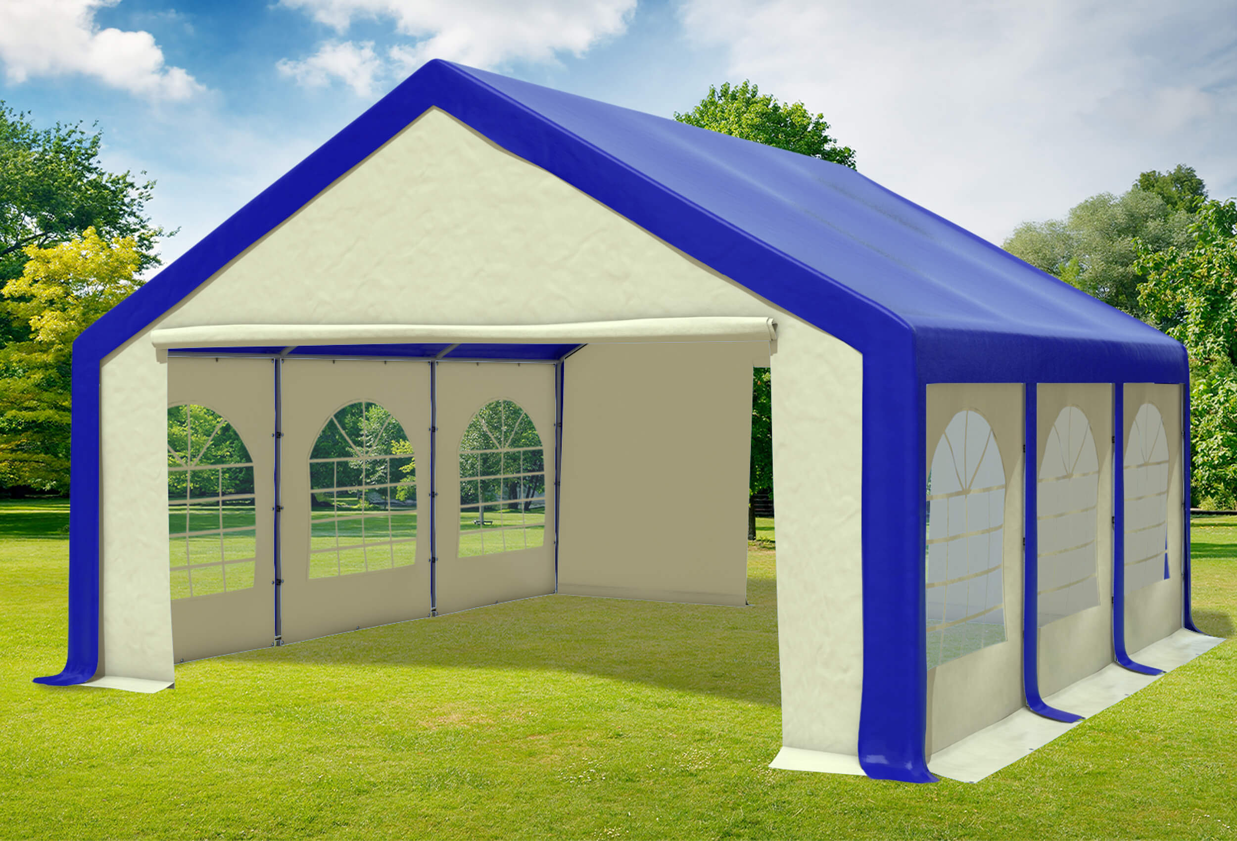5x6 m Partyzelt, PVC blau Beige