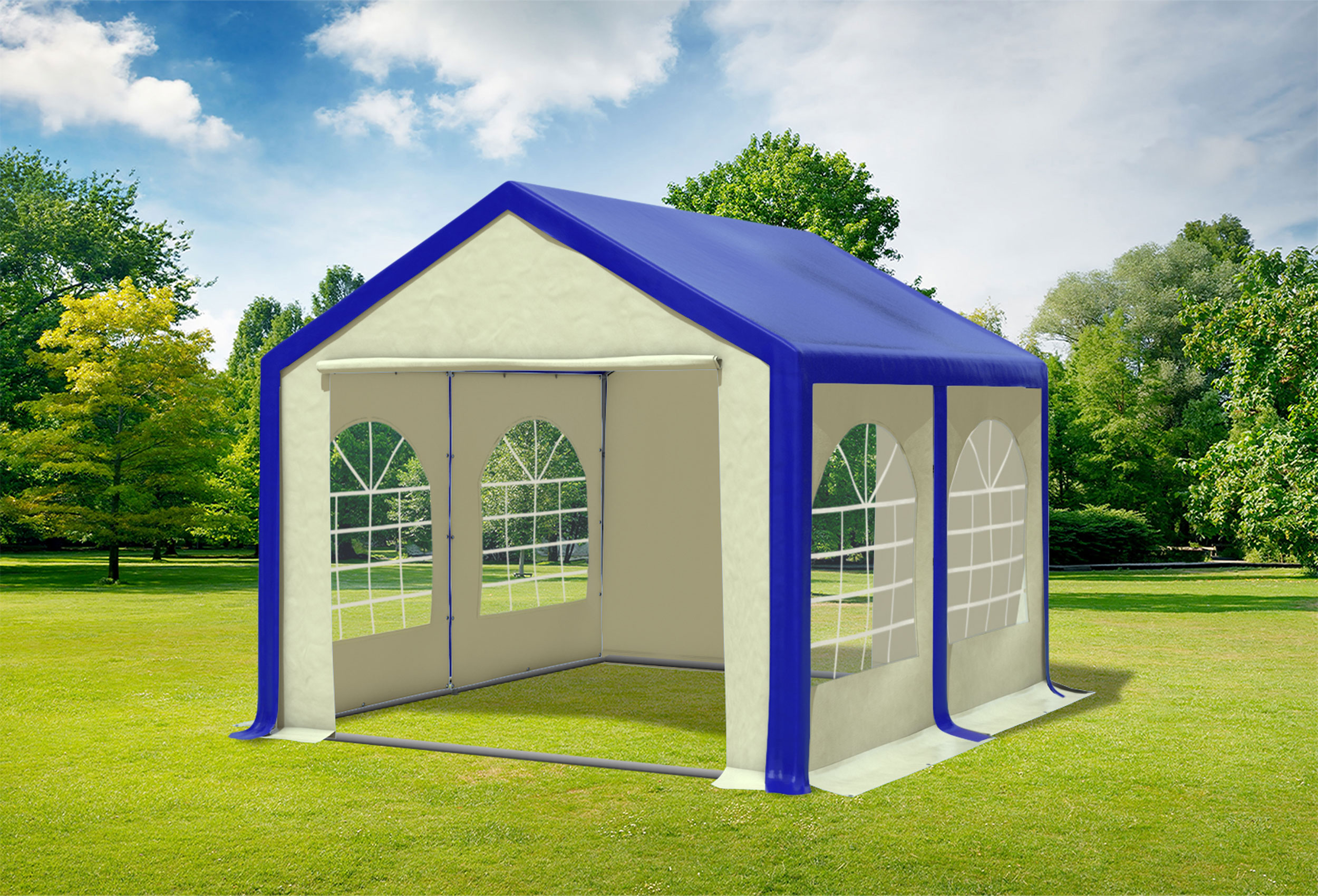 3x4 m Partyzelt, PVC blau Beige
