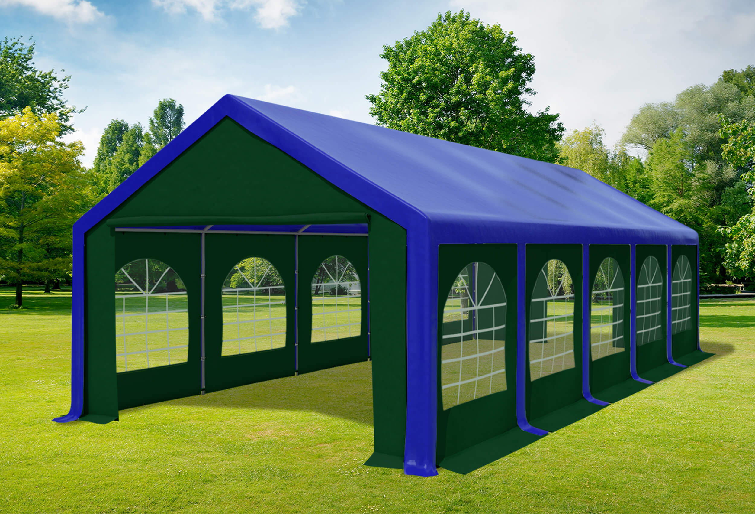 4x10 m Partyzelt, PVC blau grün