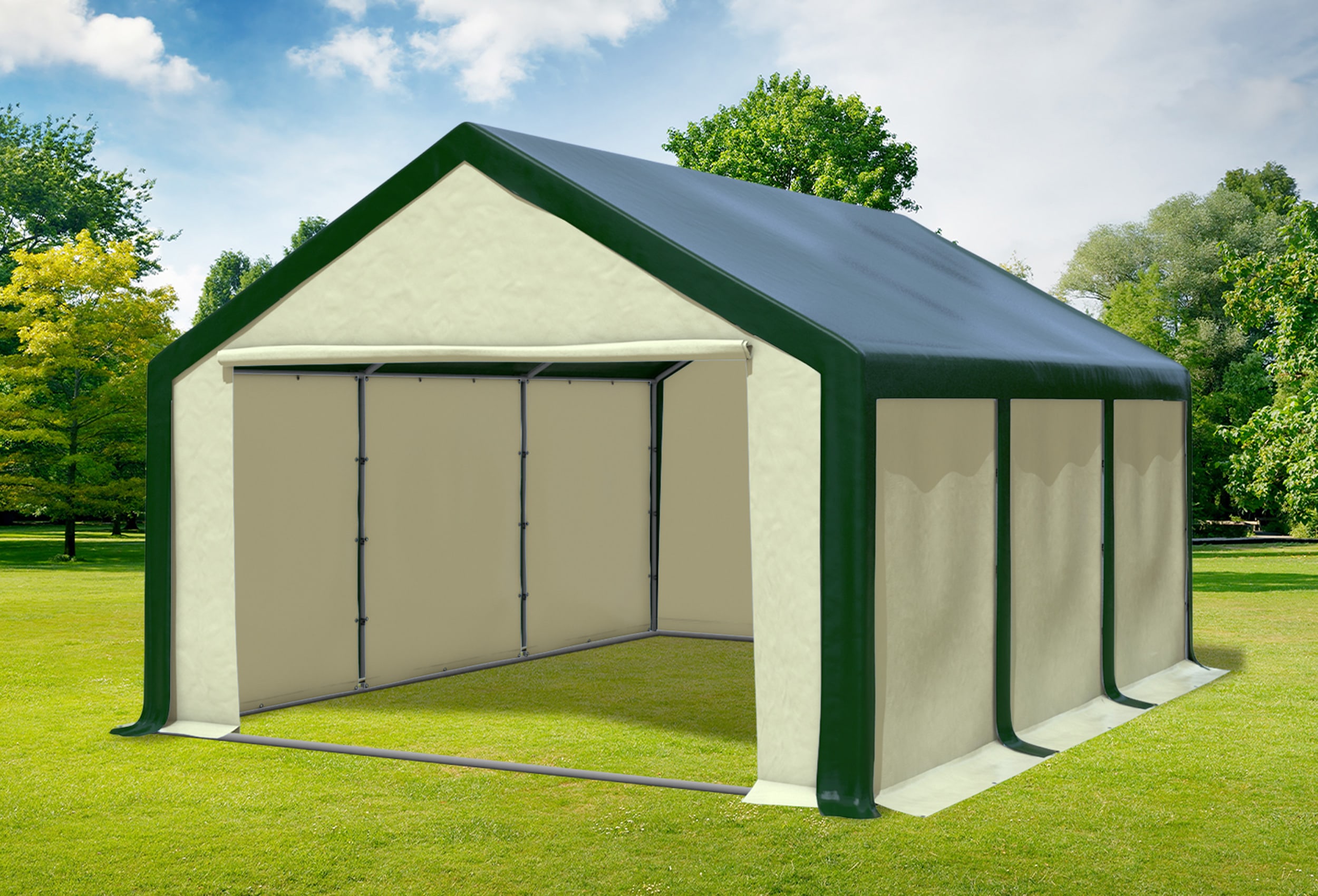 4x6 m Partyzelt, PVC grün Beige
