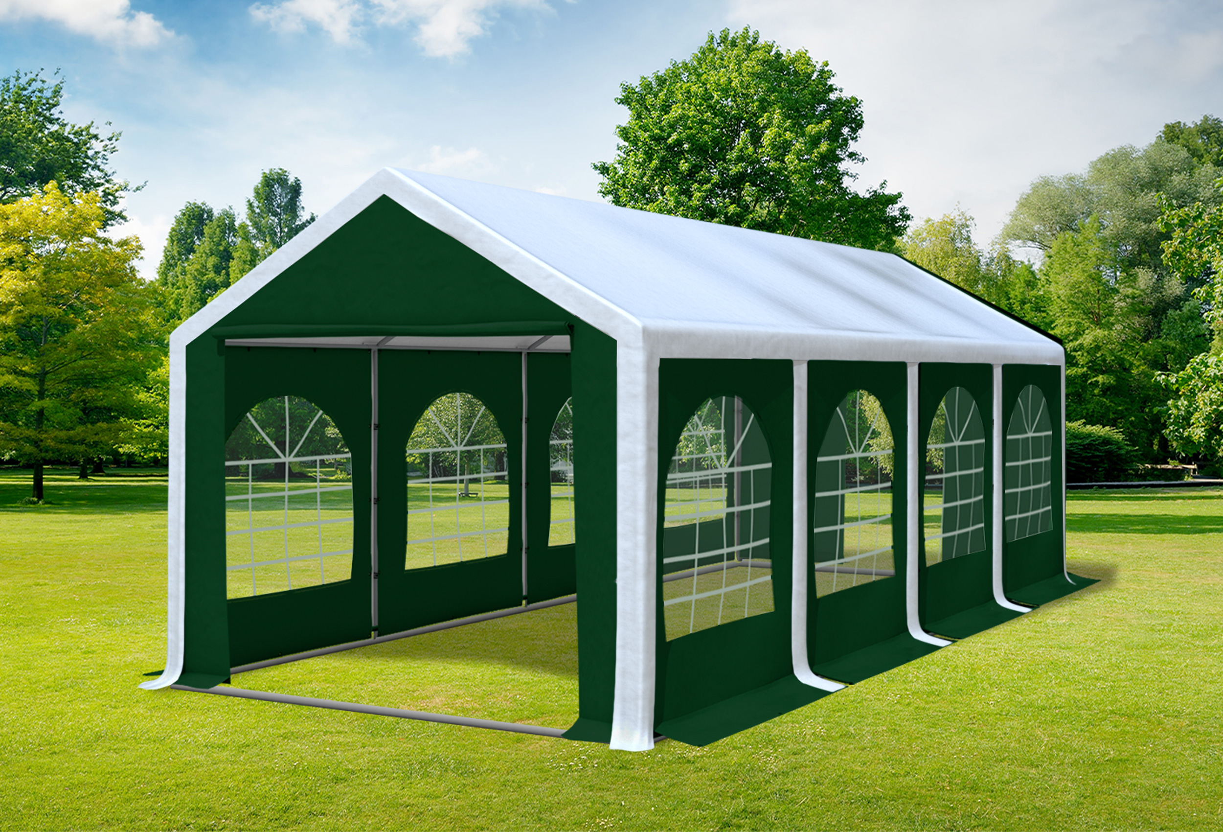 3x8 m Partyzelt, PVC weiß grün