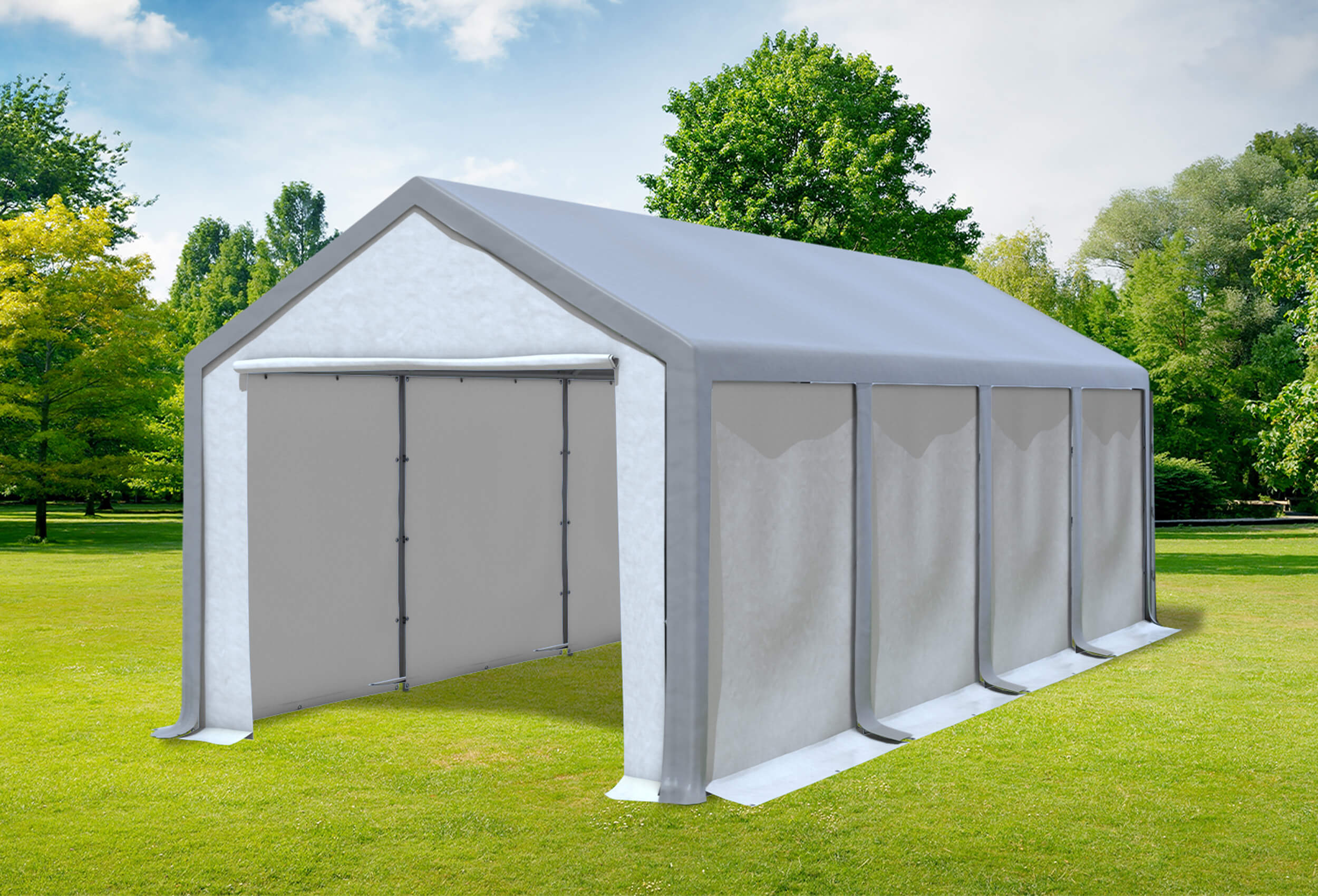 3x8 m Partyzelt, PVC grau weiß