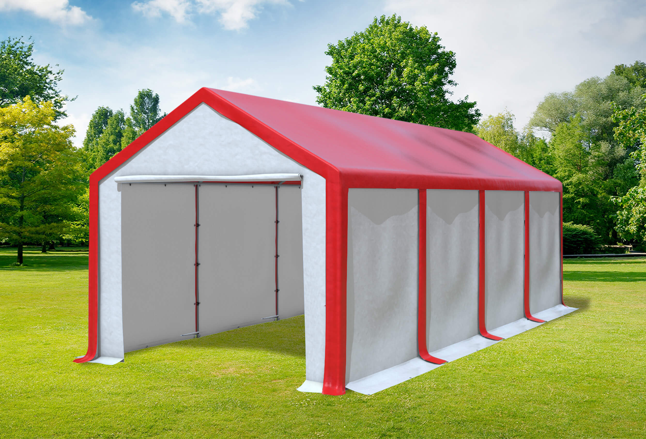 3x8 m Partyzelt, PVC rot weiß