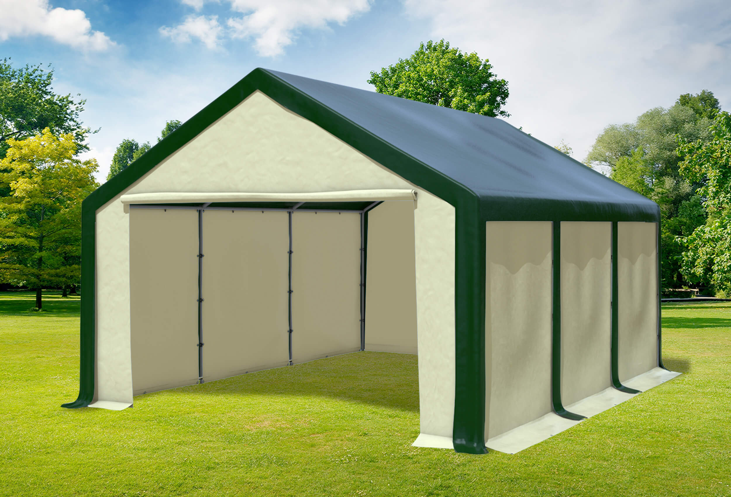 4x6 m Partyzelt, PVC grün Beige