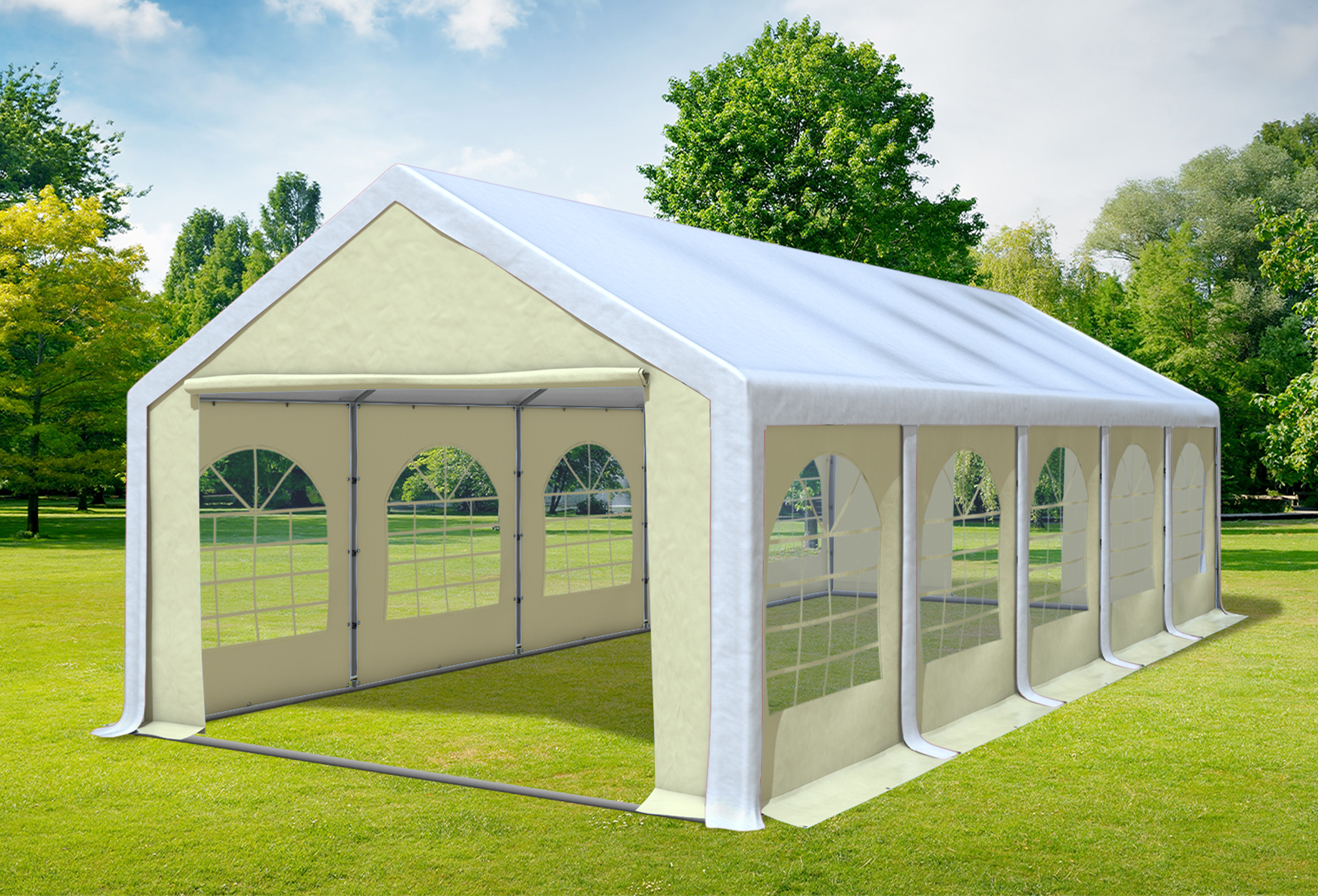 4x12 m Partyzelt, PVC weiß Beige