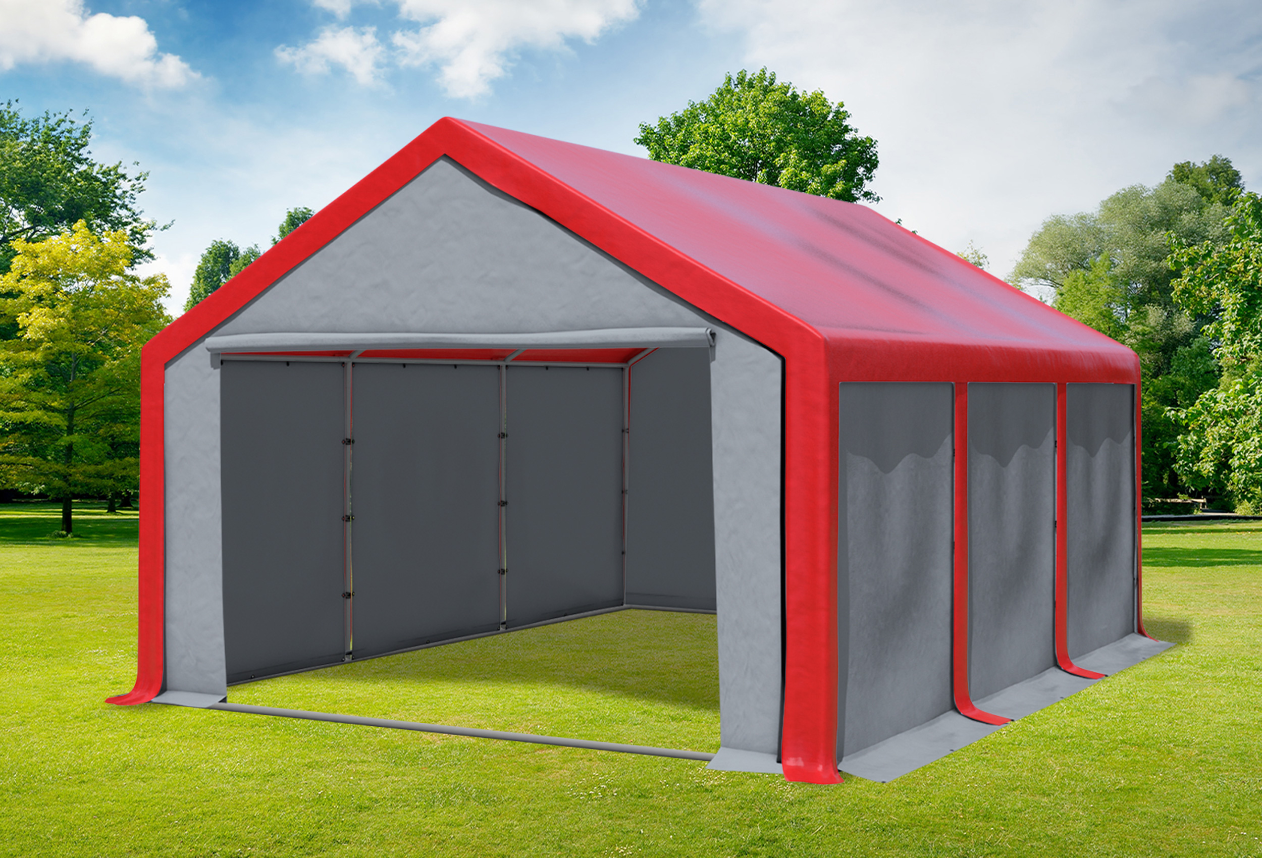 4x6 m Partyzelt, PVC rot grau