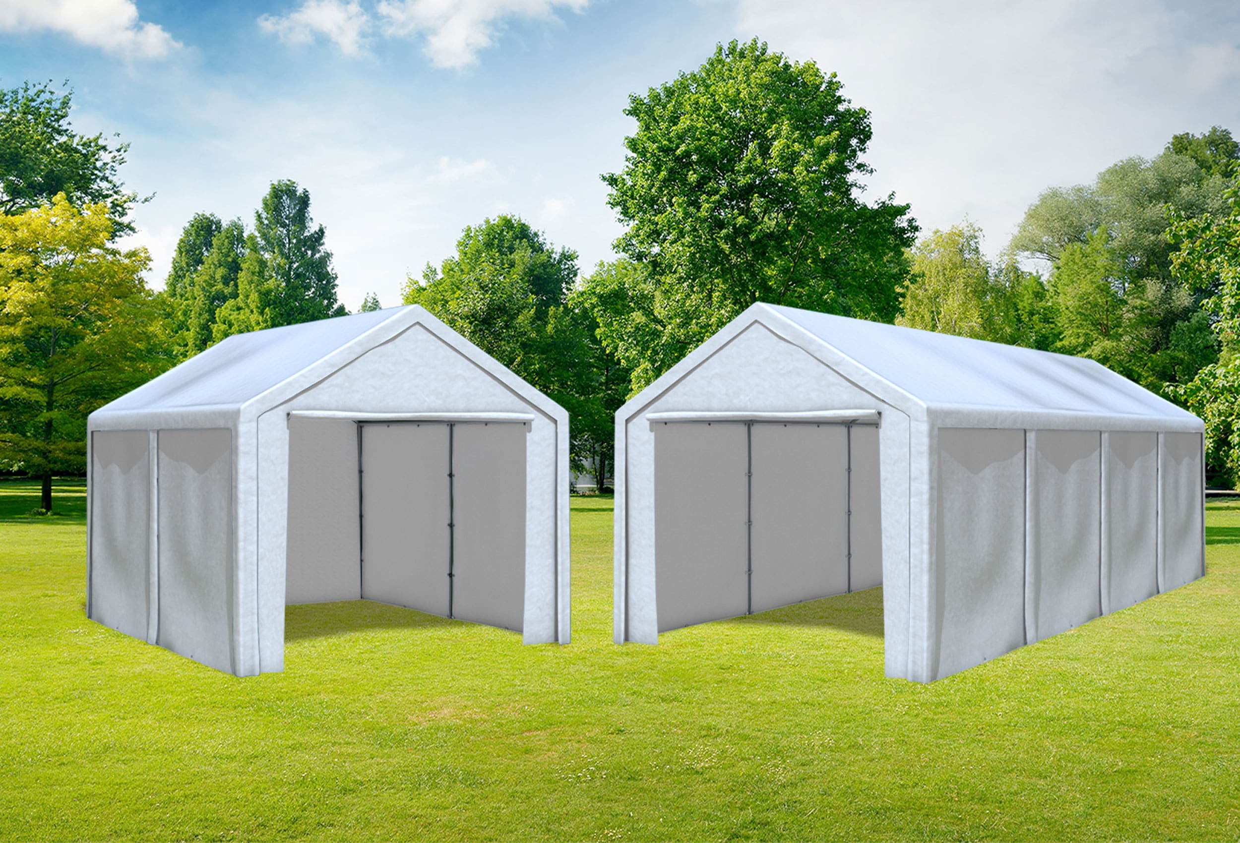 3x8 m 2in1 Kombizelt mit extra 3x4 m Dach, PE weiß