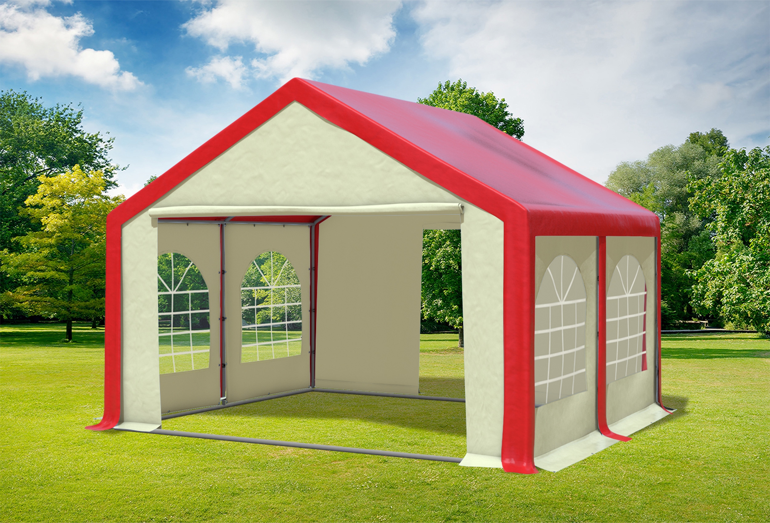 4x4 m Partyzelt, PVC rot Beige