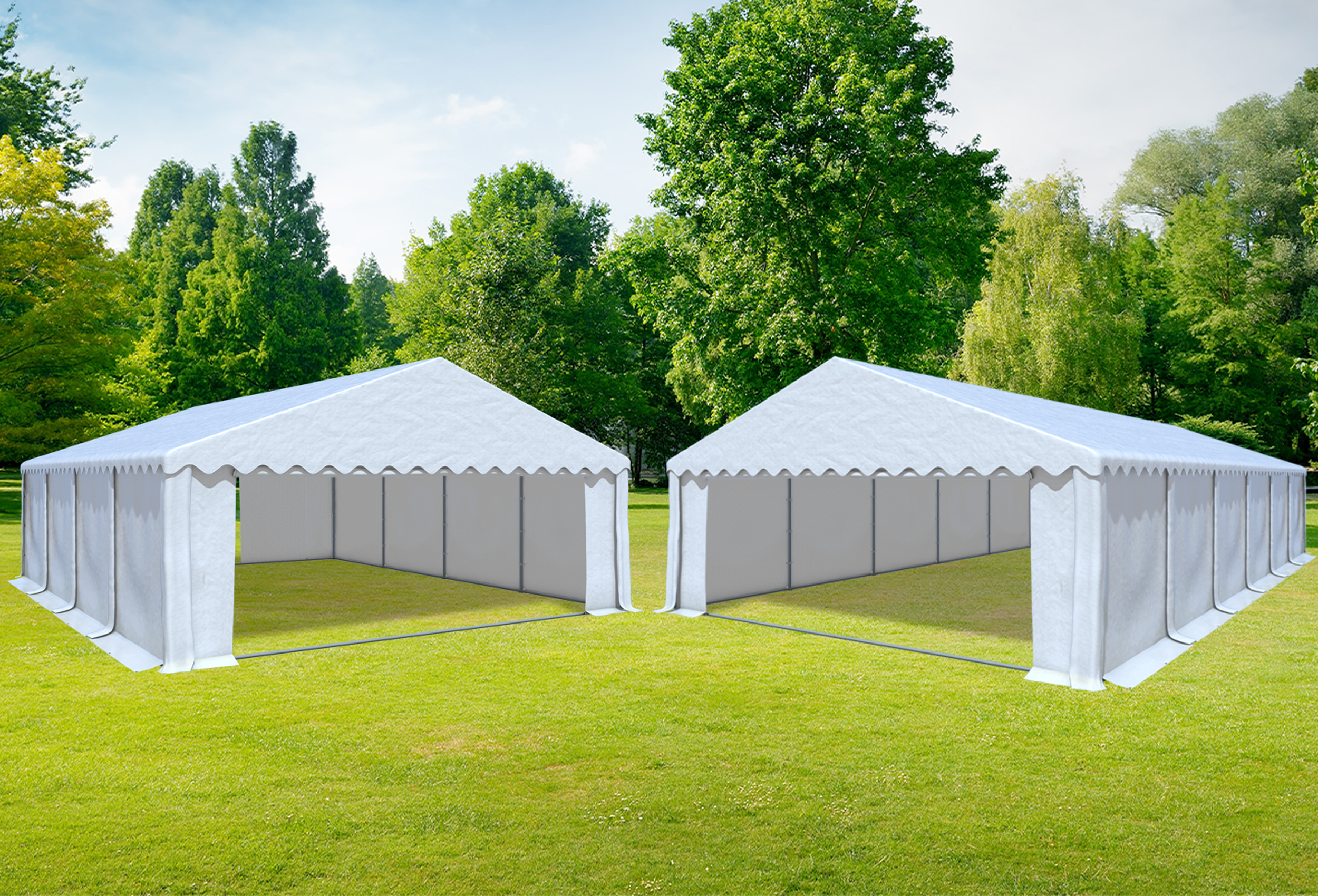 6x12 m 2in1 Kombizelt mit extra 6x8 m Dach, PVC weiß