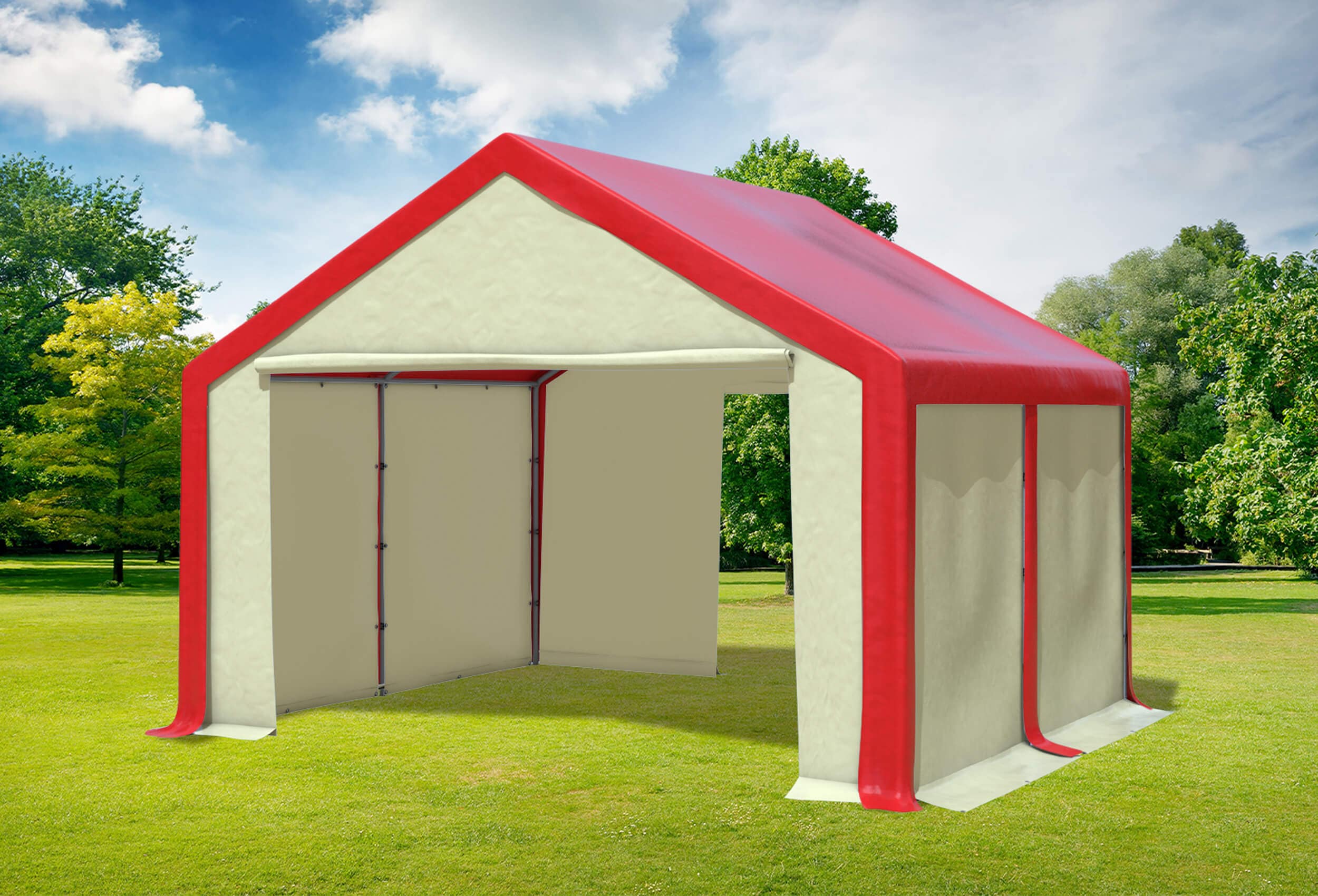 4x4 m Partyzelt, PVC rot Beige
