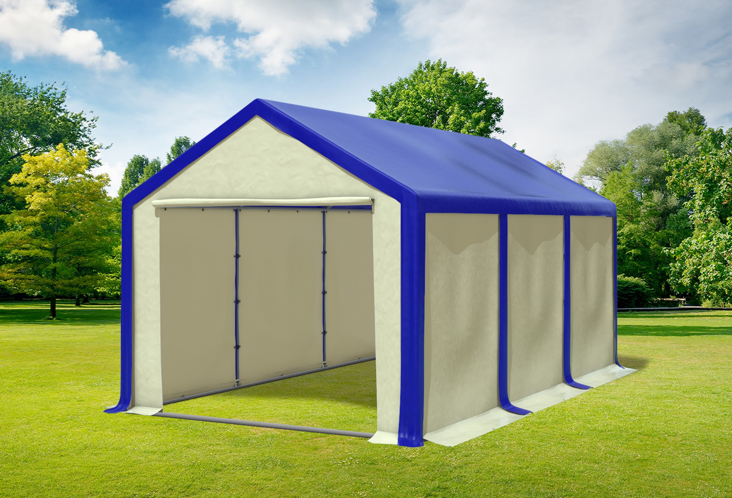 3x6 m Partyzelt, PVC blau Beige