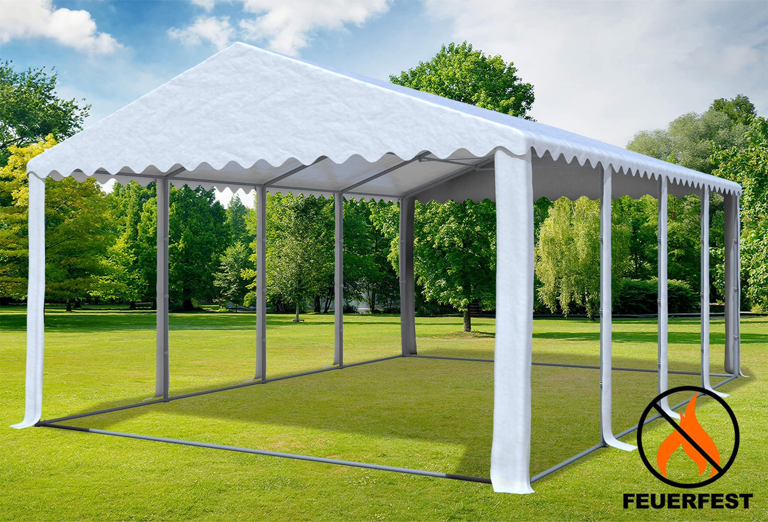 5x8 m Partyzelt, 2,6m Seitenhöhe PVC feuersicher weiß