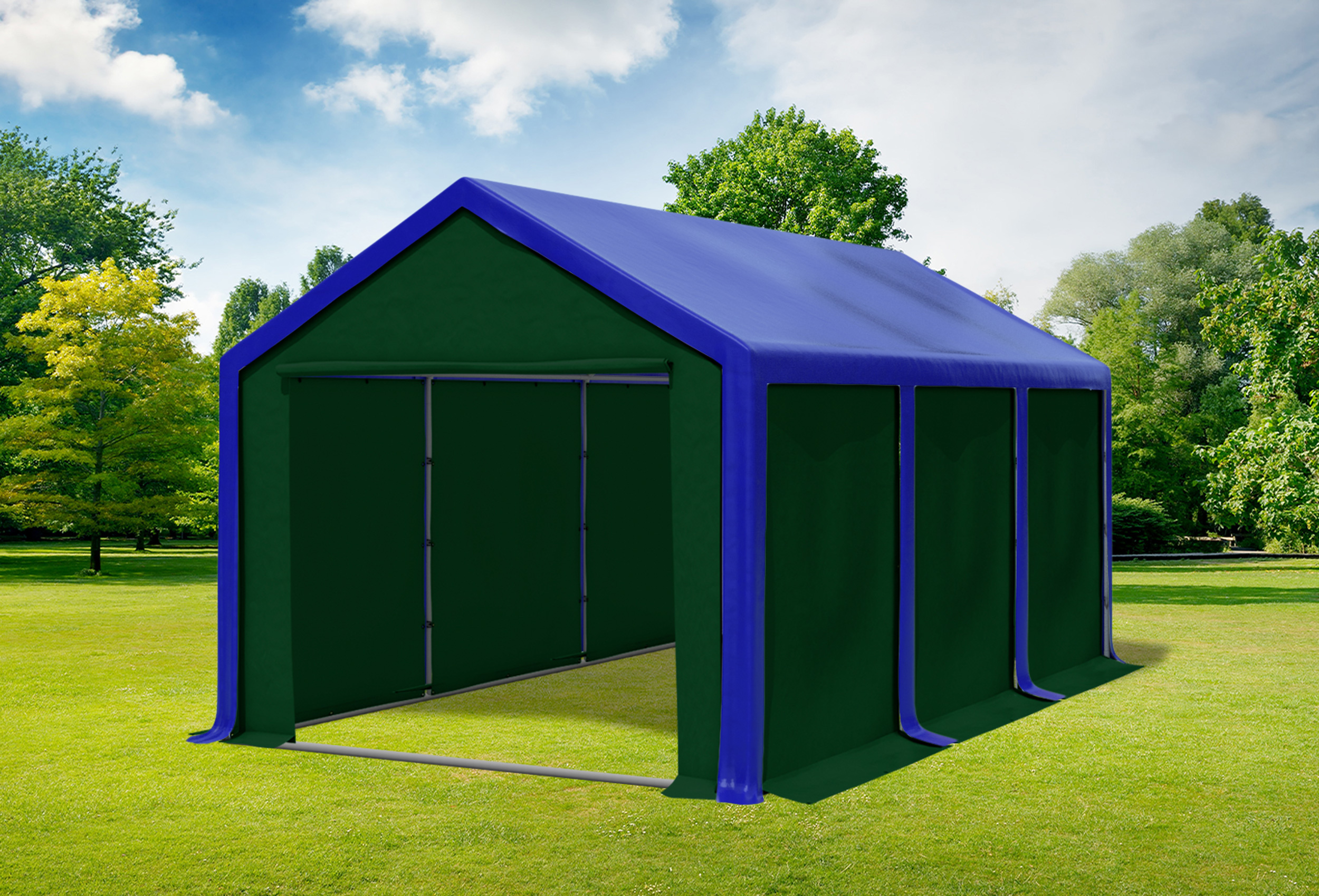 3x6 m Partyzelt, PVC blau grün
