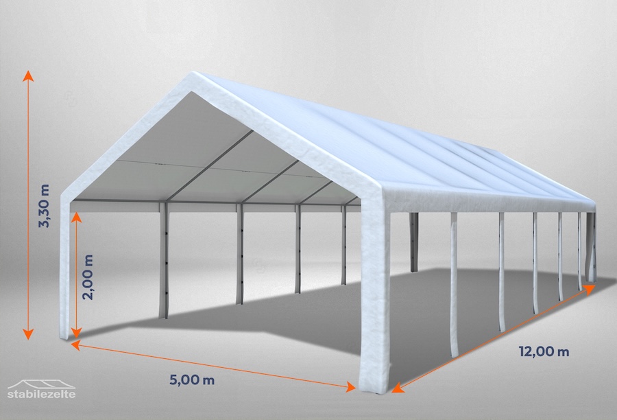 Weißes Partyzelt der Modular Serie ohne Seitenteile 5 x 12m