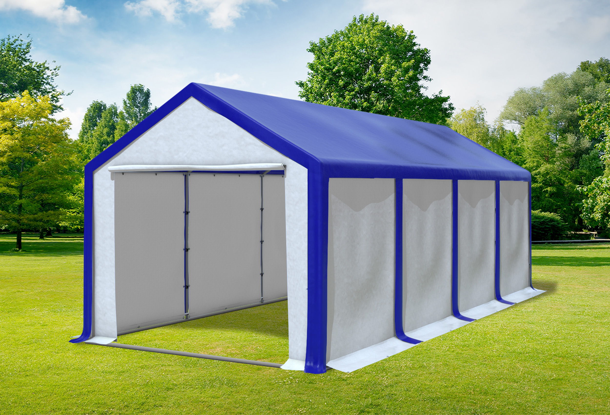 3x8 m Partyzelt, PVC blau weiß