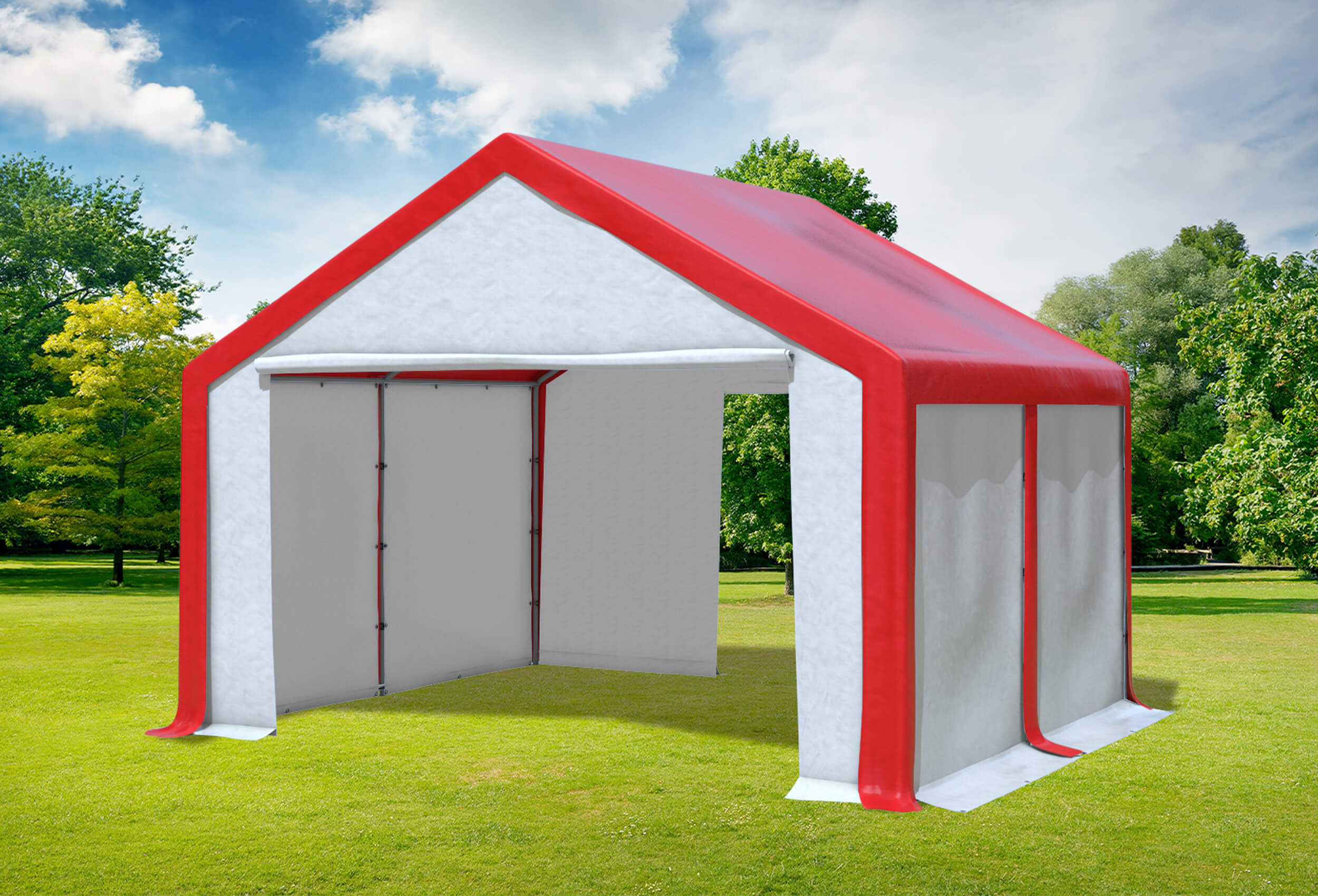 4x4 m Partyzelt, PVC rot weiß
