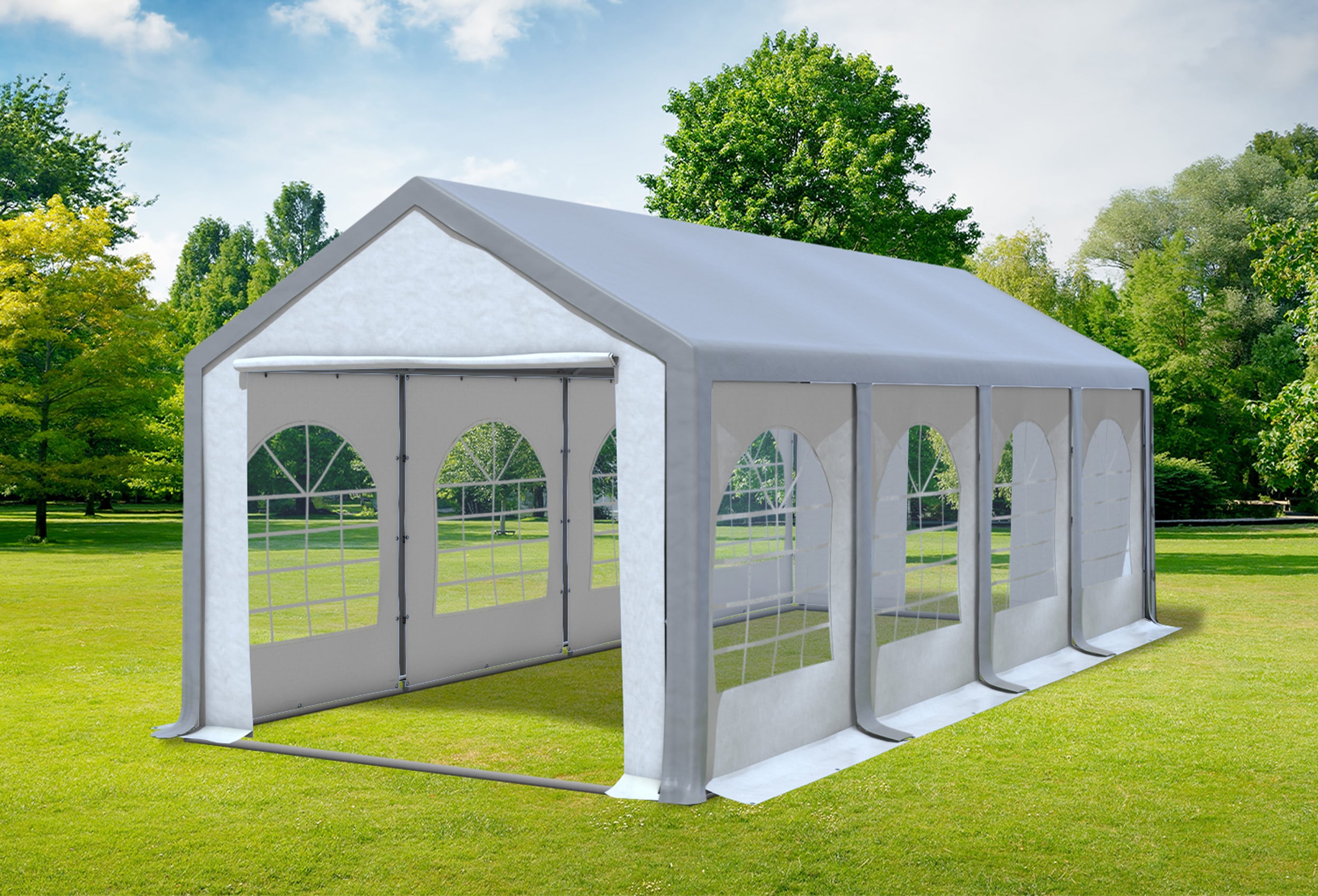 3x8 m Partyzelt, PVC grau weiß