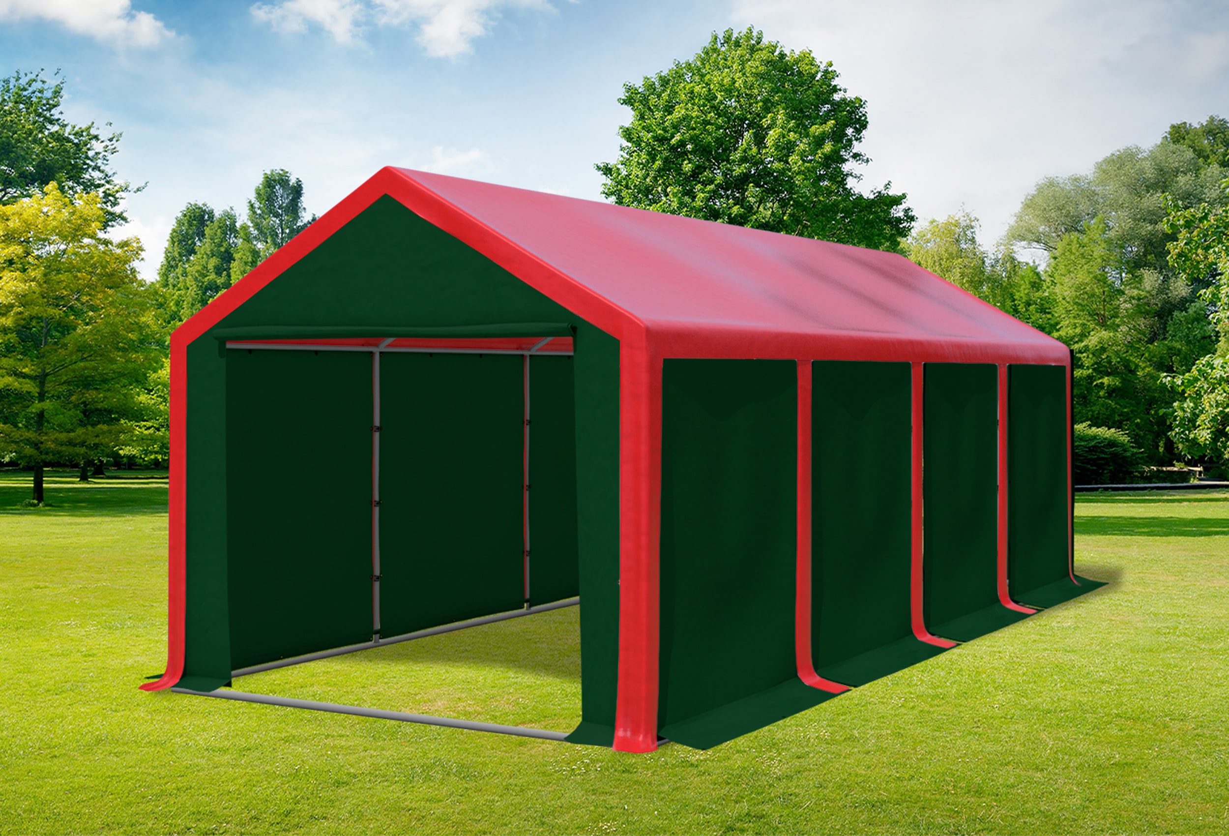 3x8 m Partyzelt, PVC rot grün