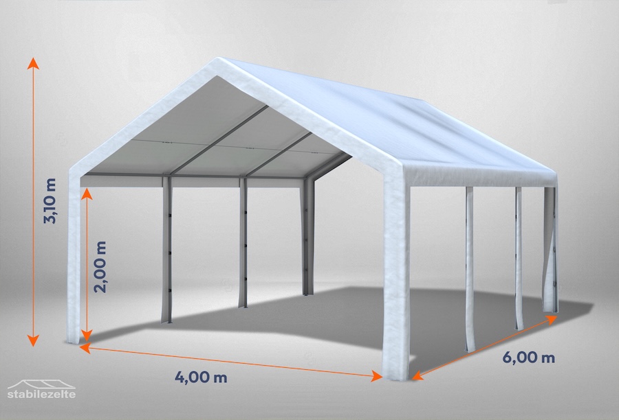 Weißes Partyzelt der Modular Serie ohne Seitenteile 4 x 6m