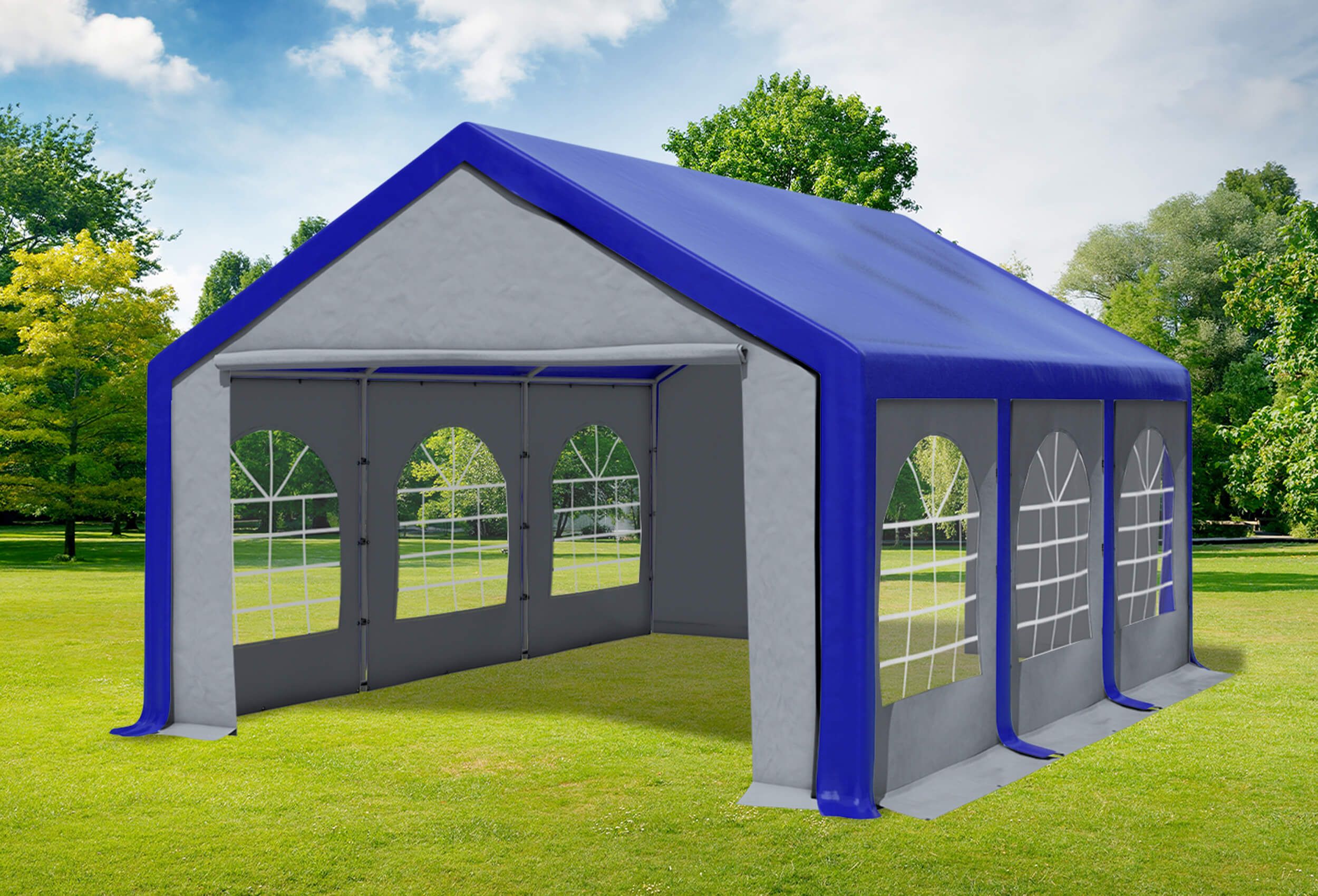 4x6 m Partyzelt, PVC blau grau