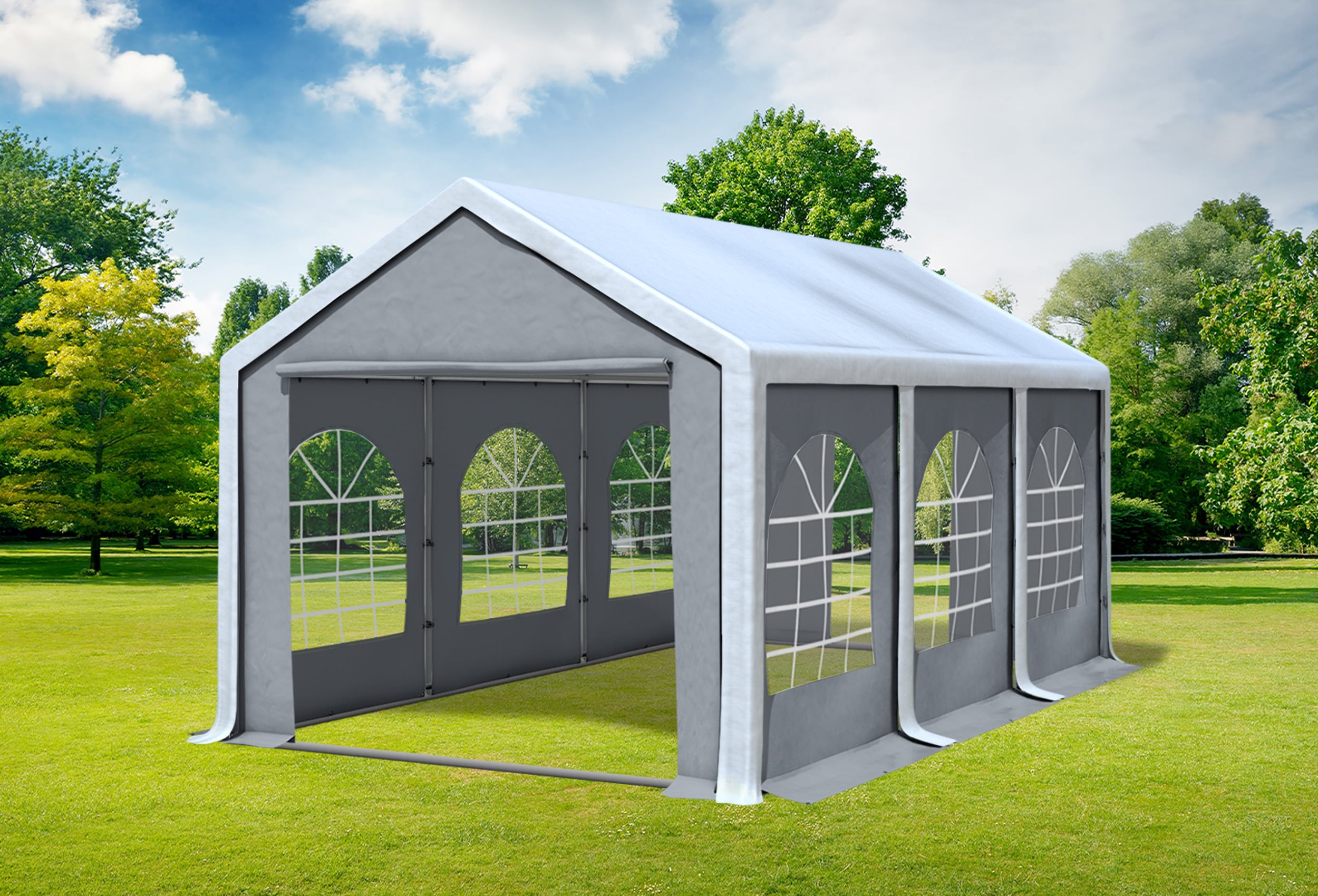 3x6 m Partyzelt, PVC weiß grau