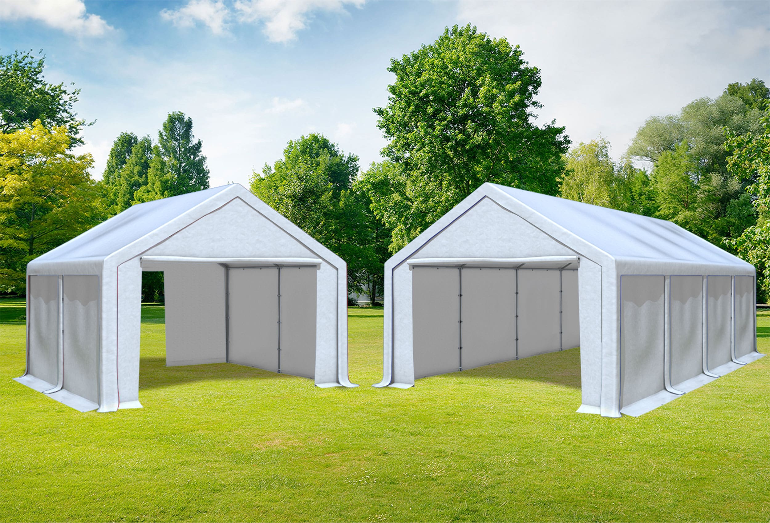 4x8 m 2in1 Kombizelt mit extra 4x4 m Dach, PVC weiß