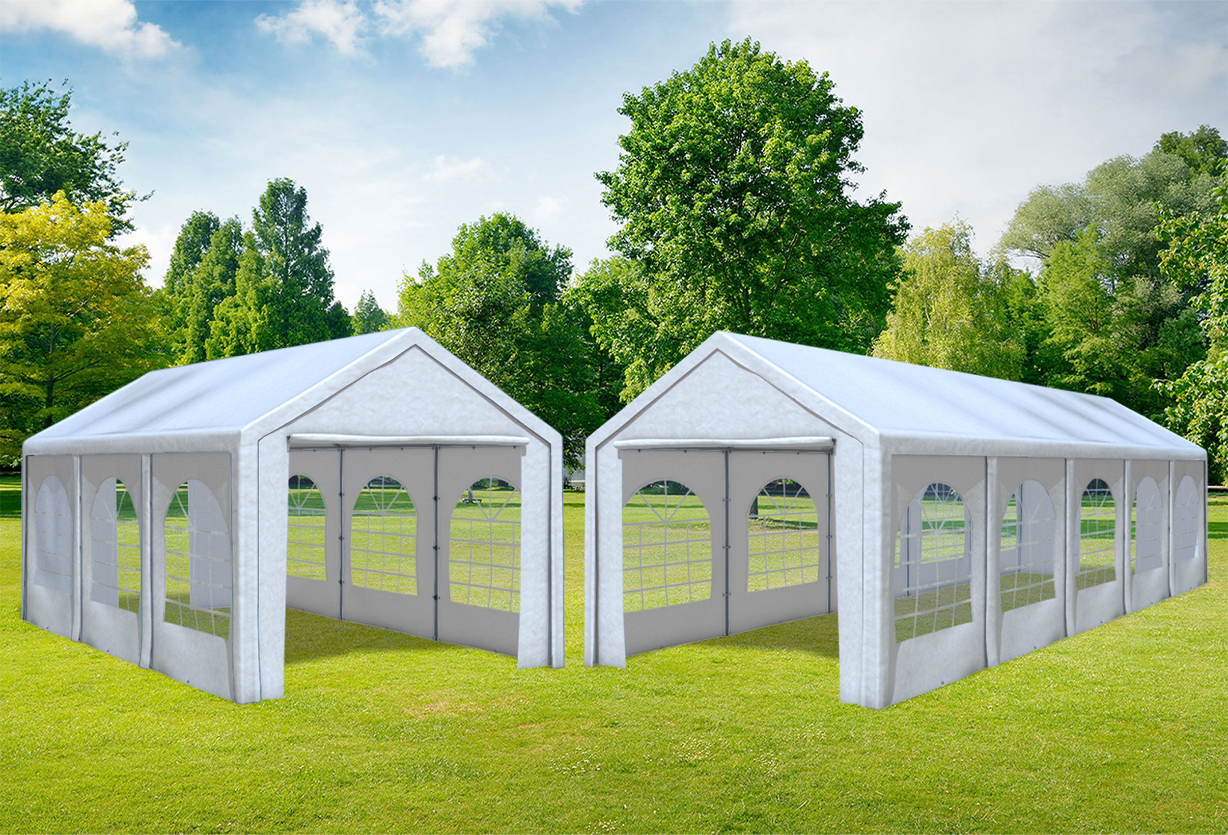 3x10 m 2in1 Kombizelt mit extra 3x6 m Dach, PE weiß