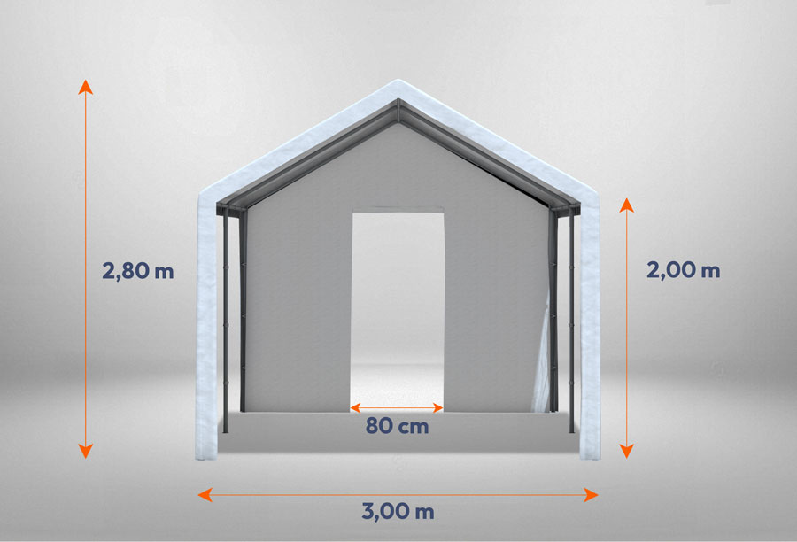 Giebelteil mit kleiner Tür 3m für Partyzelte der Modular Serie mitsamt Bemaßung