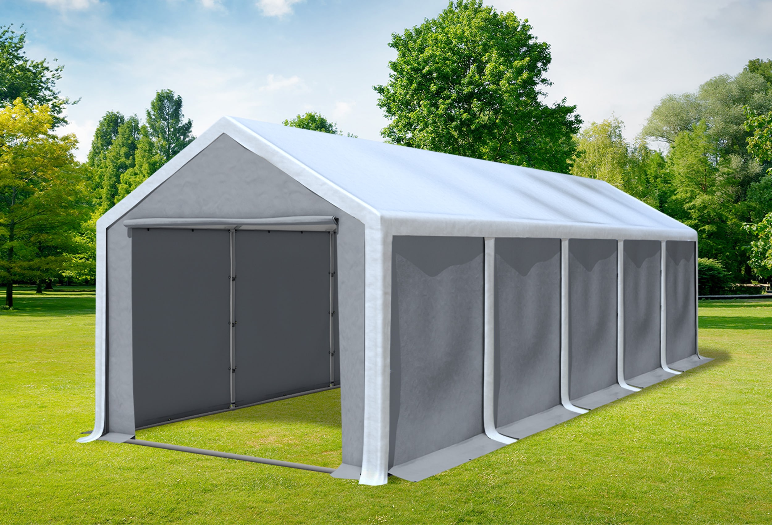 3x10 m Partyzelt, PVC weiß grau