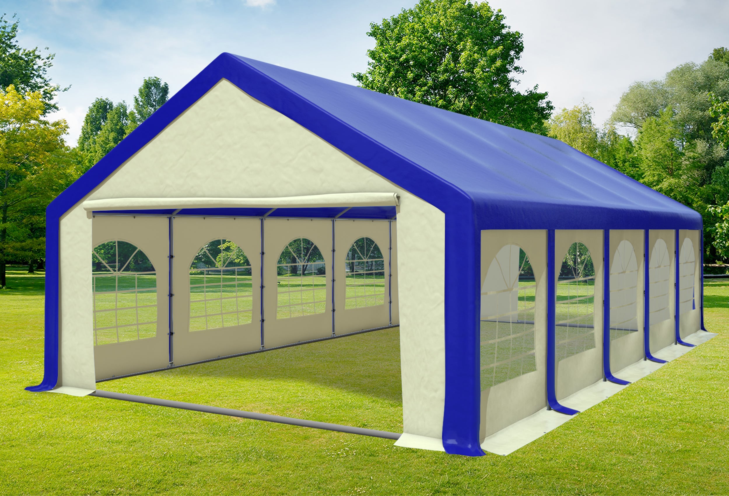 5x10 m Partyzelt, PVC blau Beige