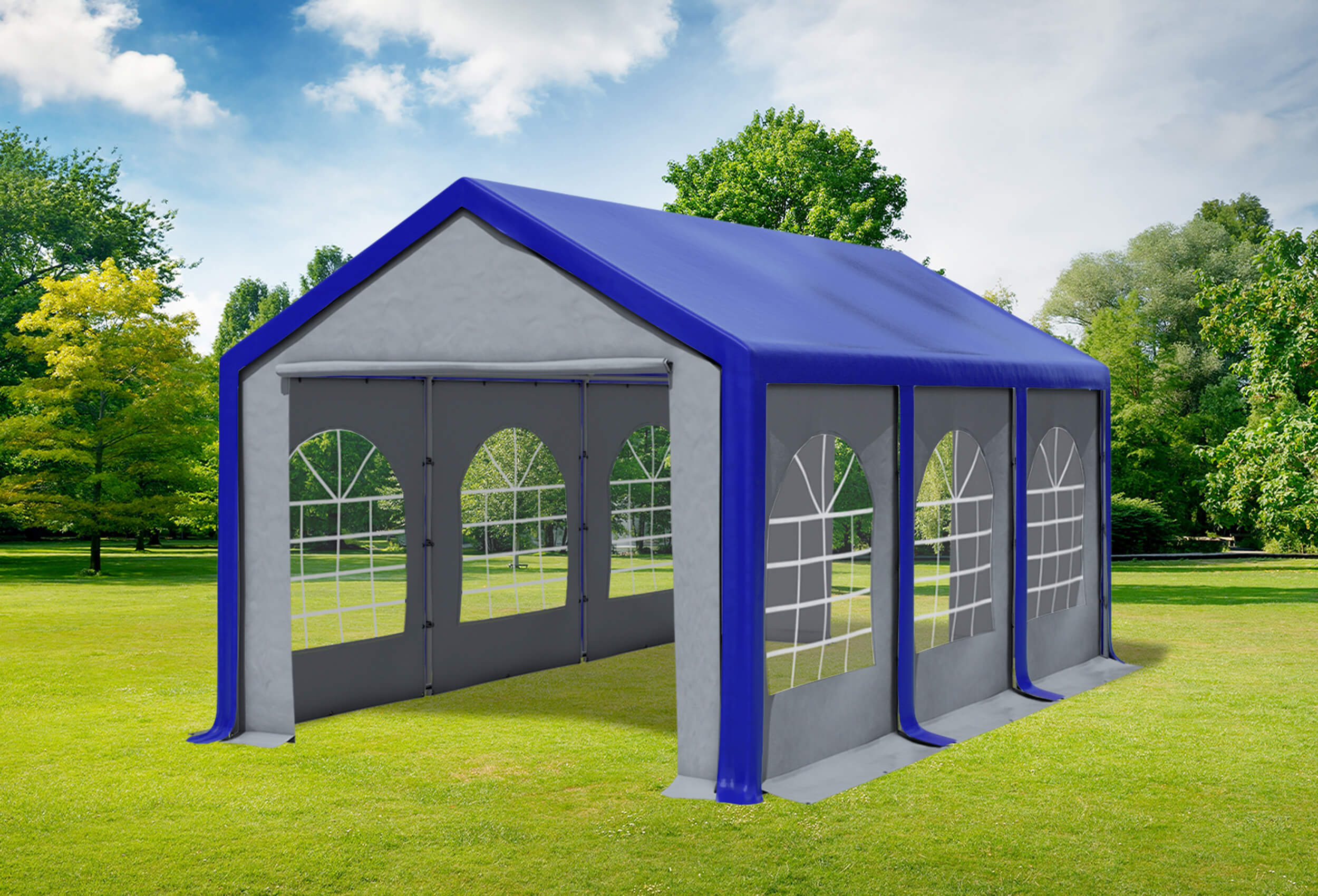3x6 m Partyzelt, PVC blau grau