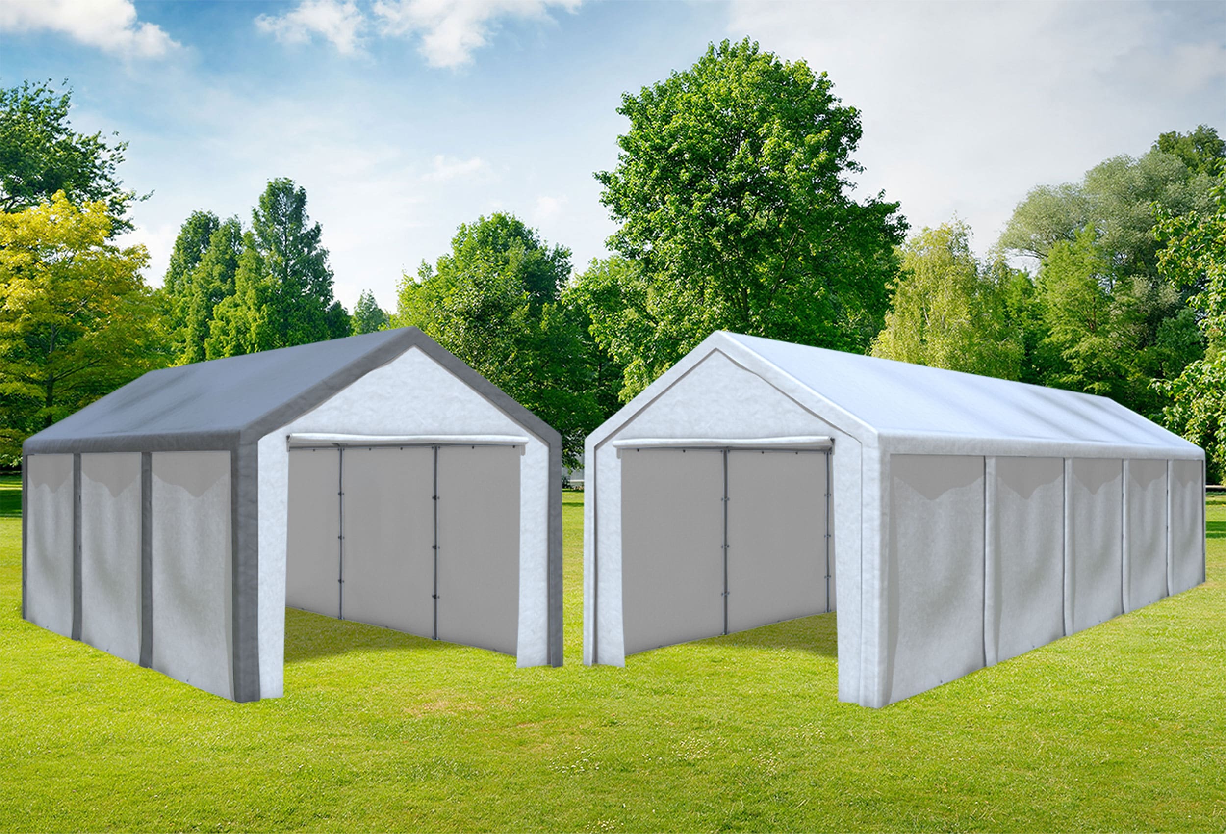 3x10 m 2in1 Kombizelt mit extra 3x6 m Dach, PE weiß grau