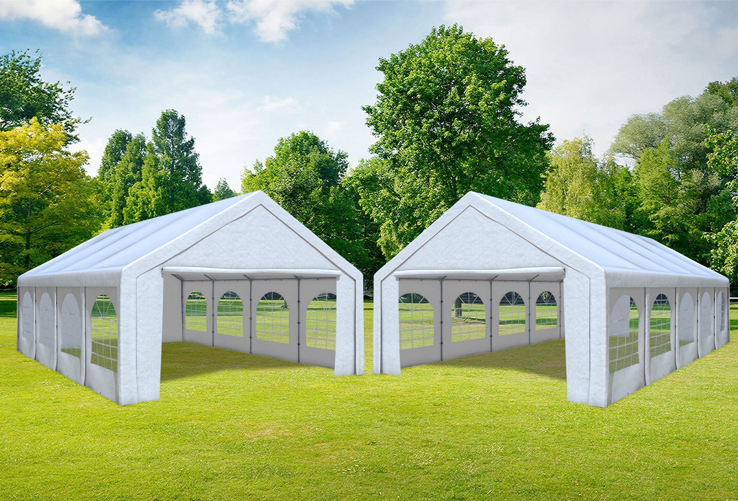 5x10 m 2in1 Kombizelt mit extra 5x8 m Dach, PE weiß