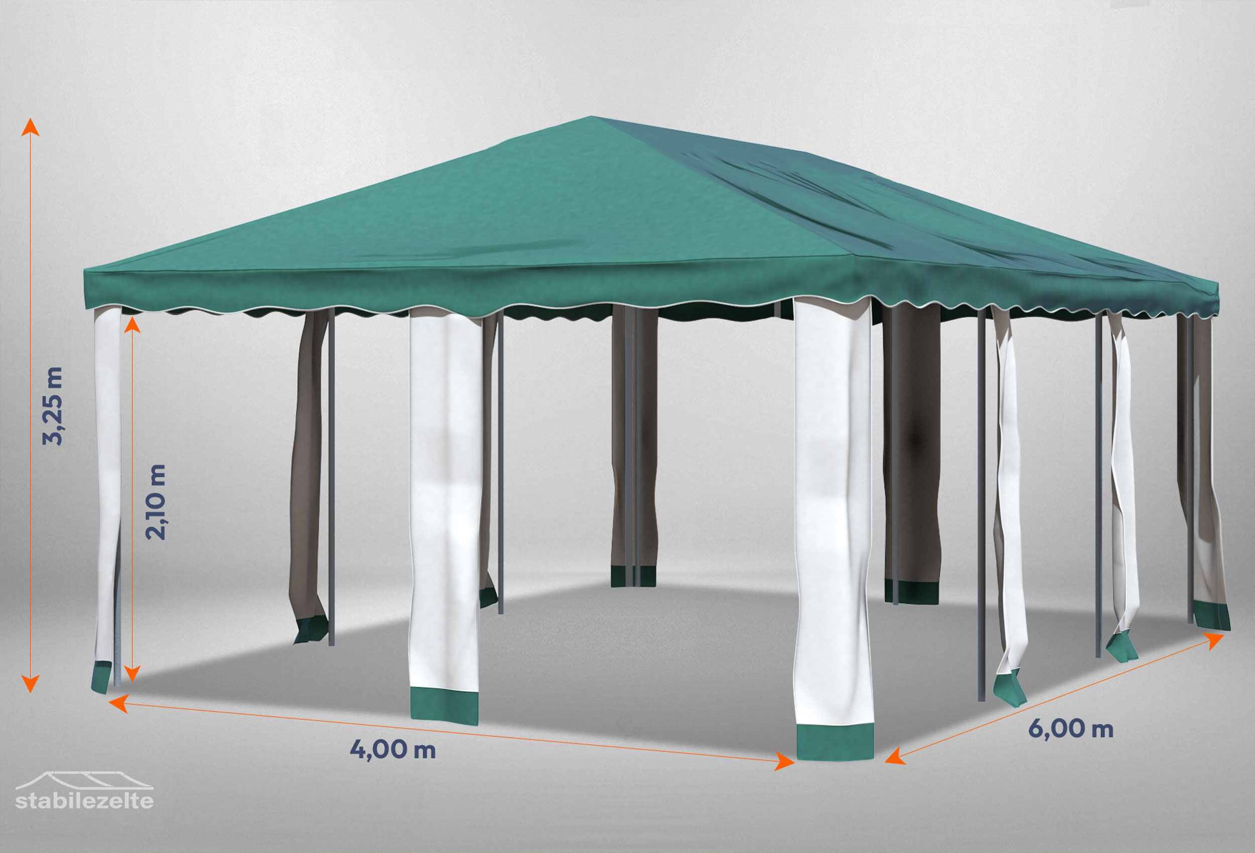 Grüner Gartenpavillon Deluxe 4m x 6m mit Bemaßung