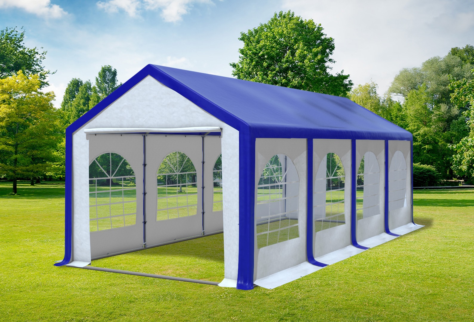 3x8 m Partyzelt, PVC blau weiß