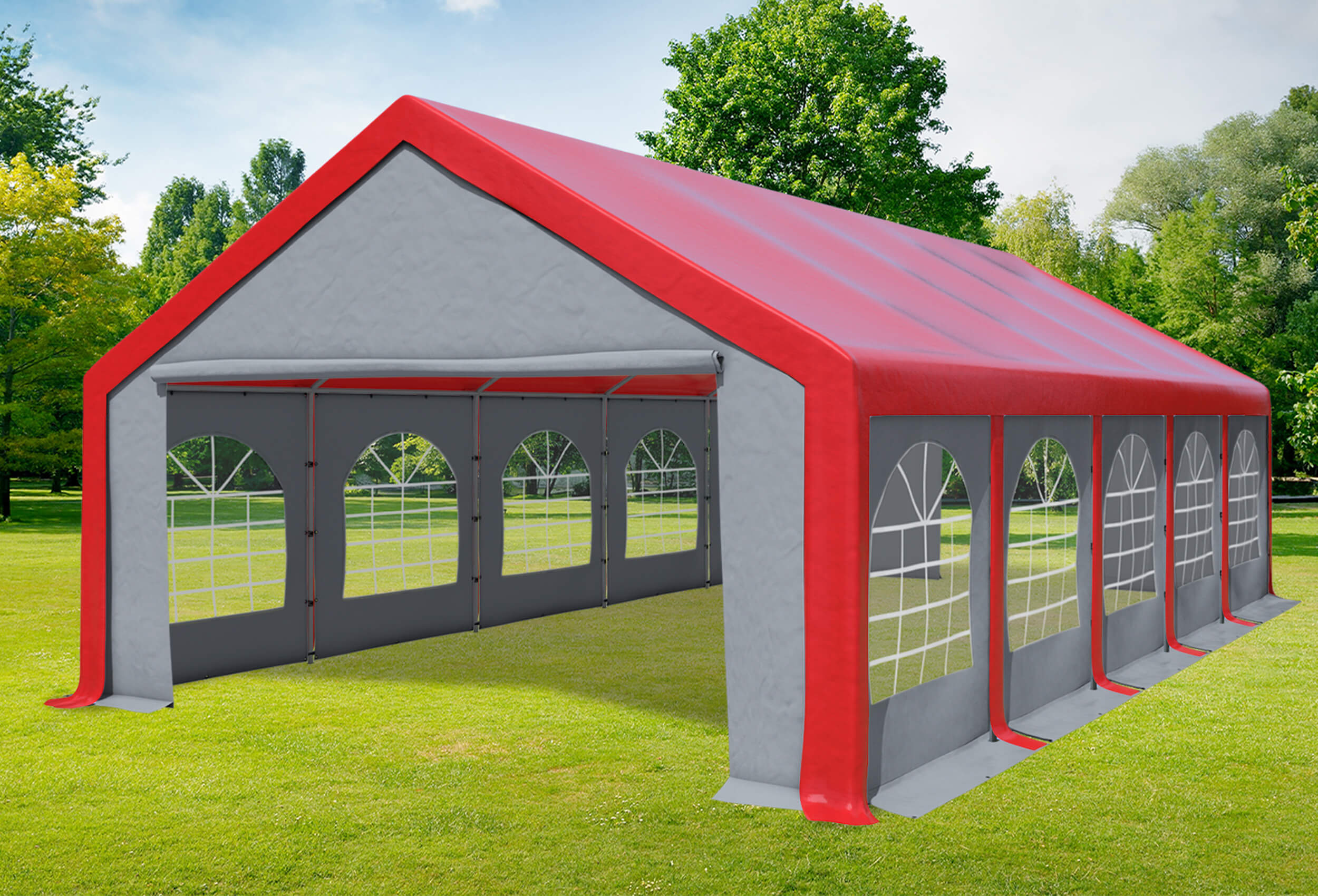 5x10 m Partyzelt, PVC rot grau