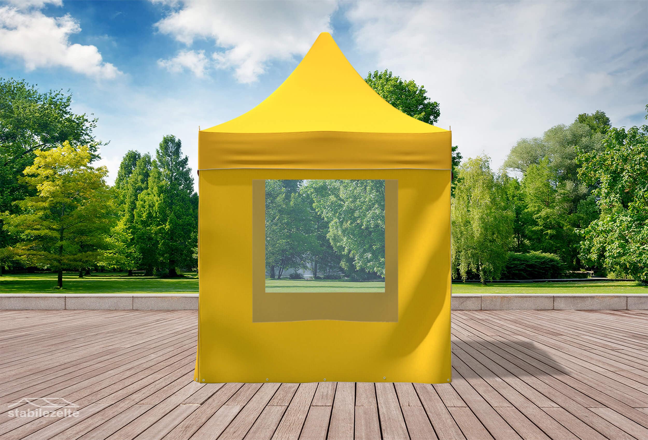 Gelber Faltpavillon mit Fenster 3 x 2m in einem Park
