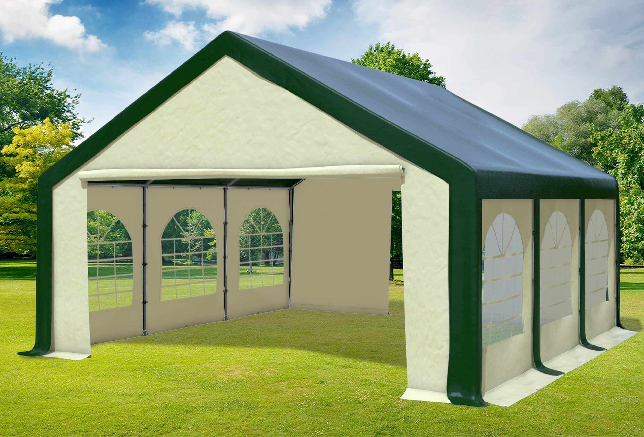 5x6 m Partyzelt, PVC grün Beige